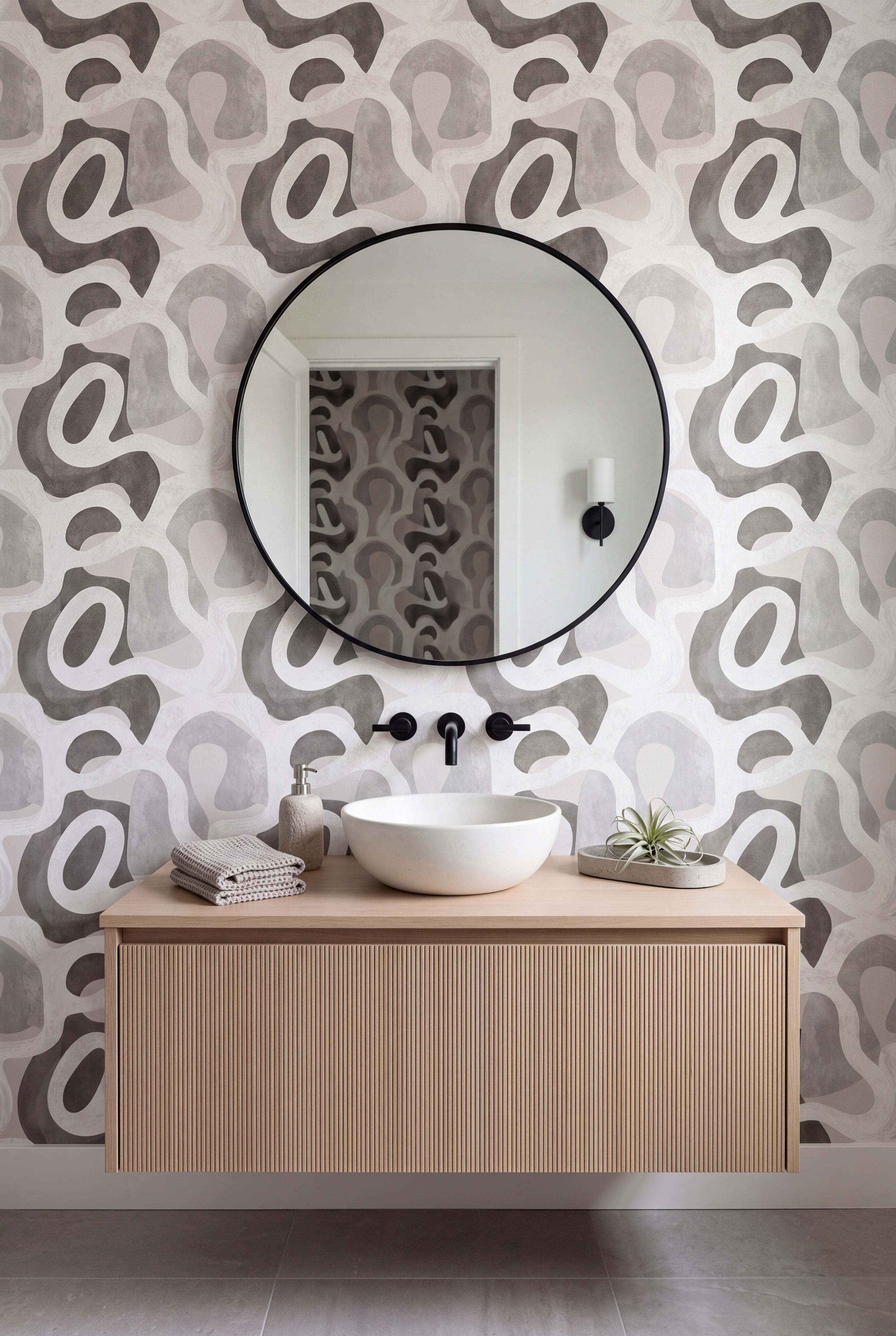 Stone Terrain wallpaper shown in a bathroom