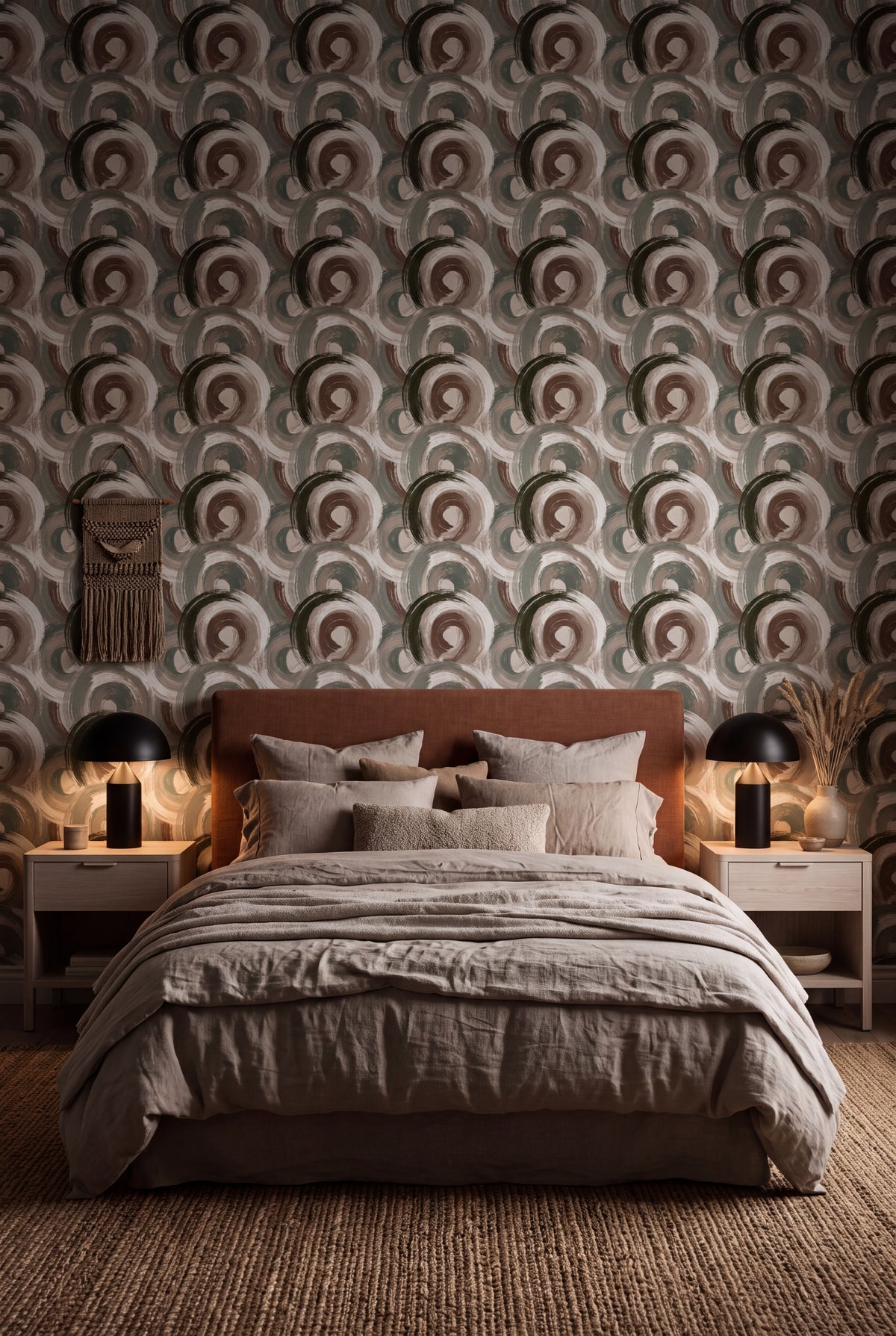 Russet Halo wallpaper shown in a bedroom
