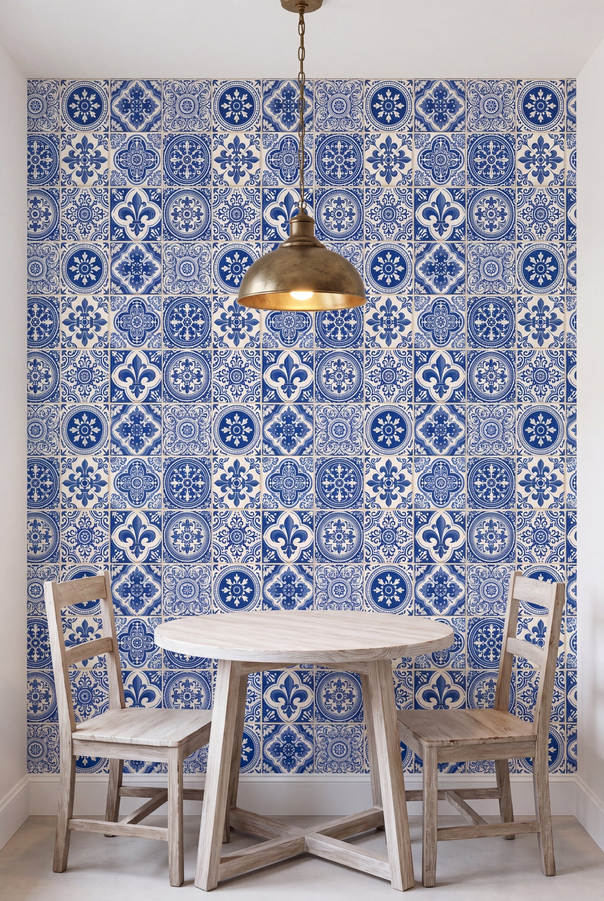 Lisbon Blue wallpaper shown in a kitchen