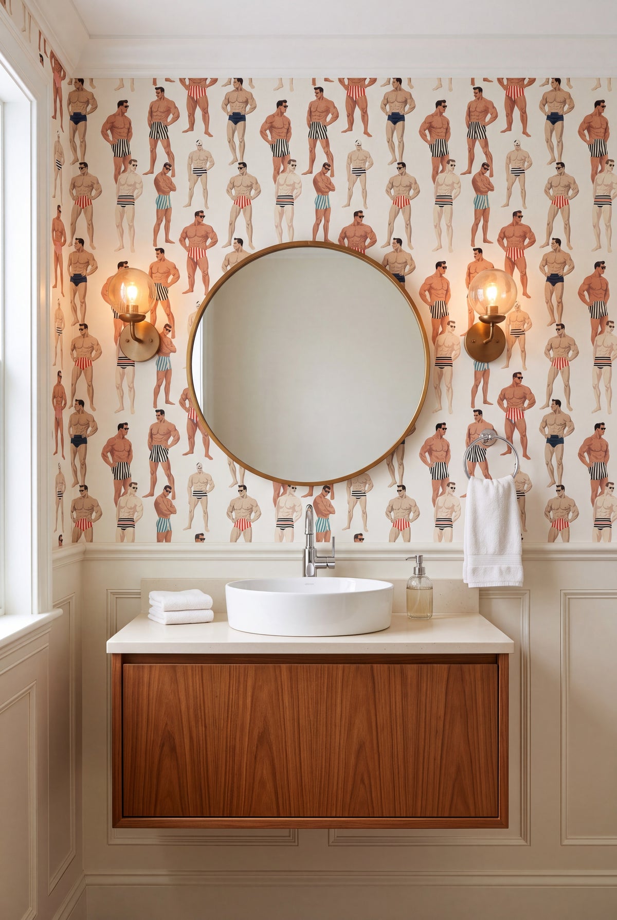 Cabana Club wallpaper shown in a powder room