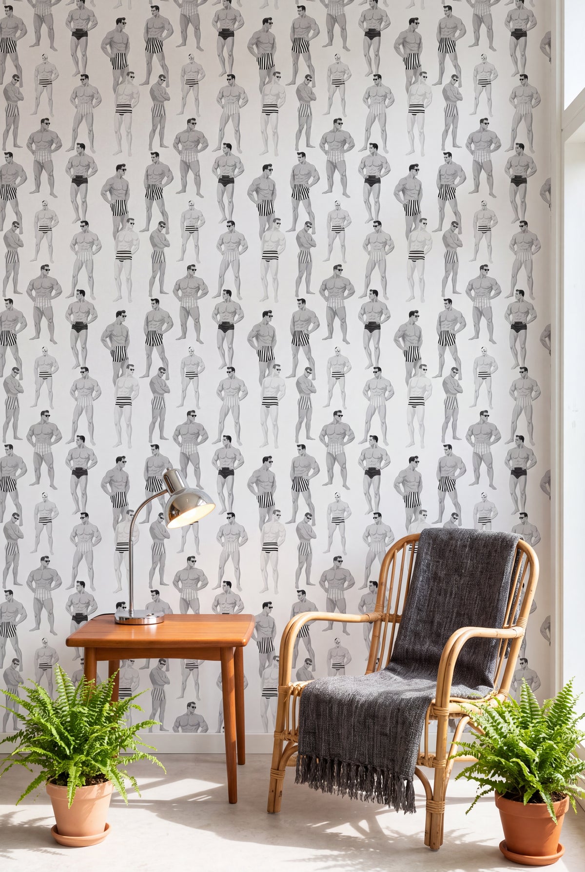 Cabana Noir wallpaper shown in a sunroom