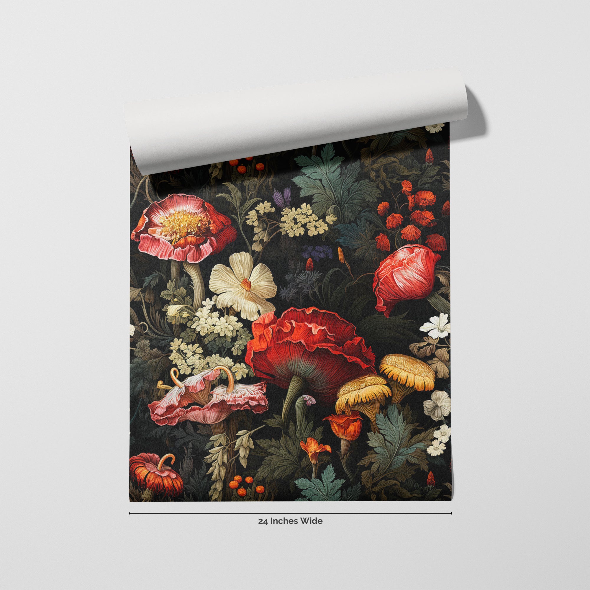 Scarlet Meadow wallpaper roll, 24 inches wide