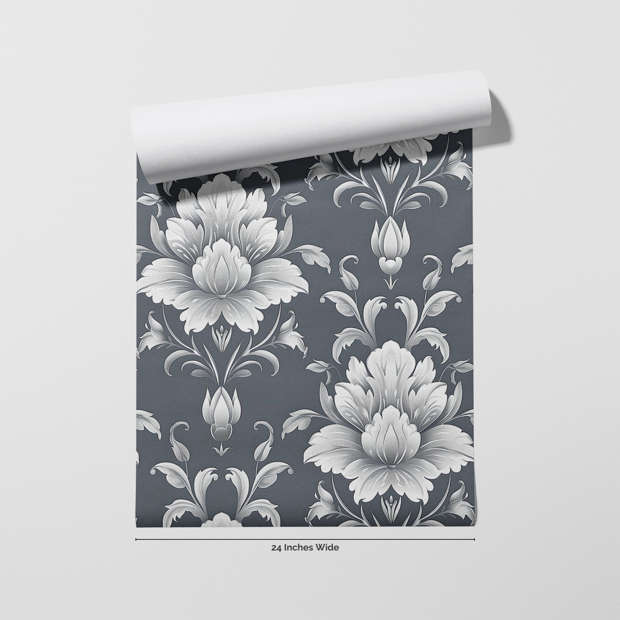 Sterling Damask wallpaper roll, 24 inches wide