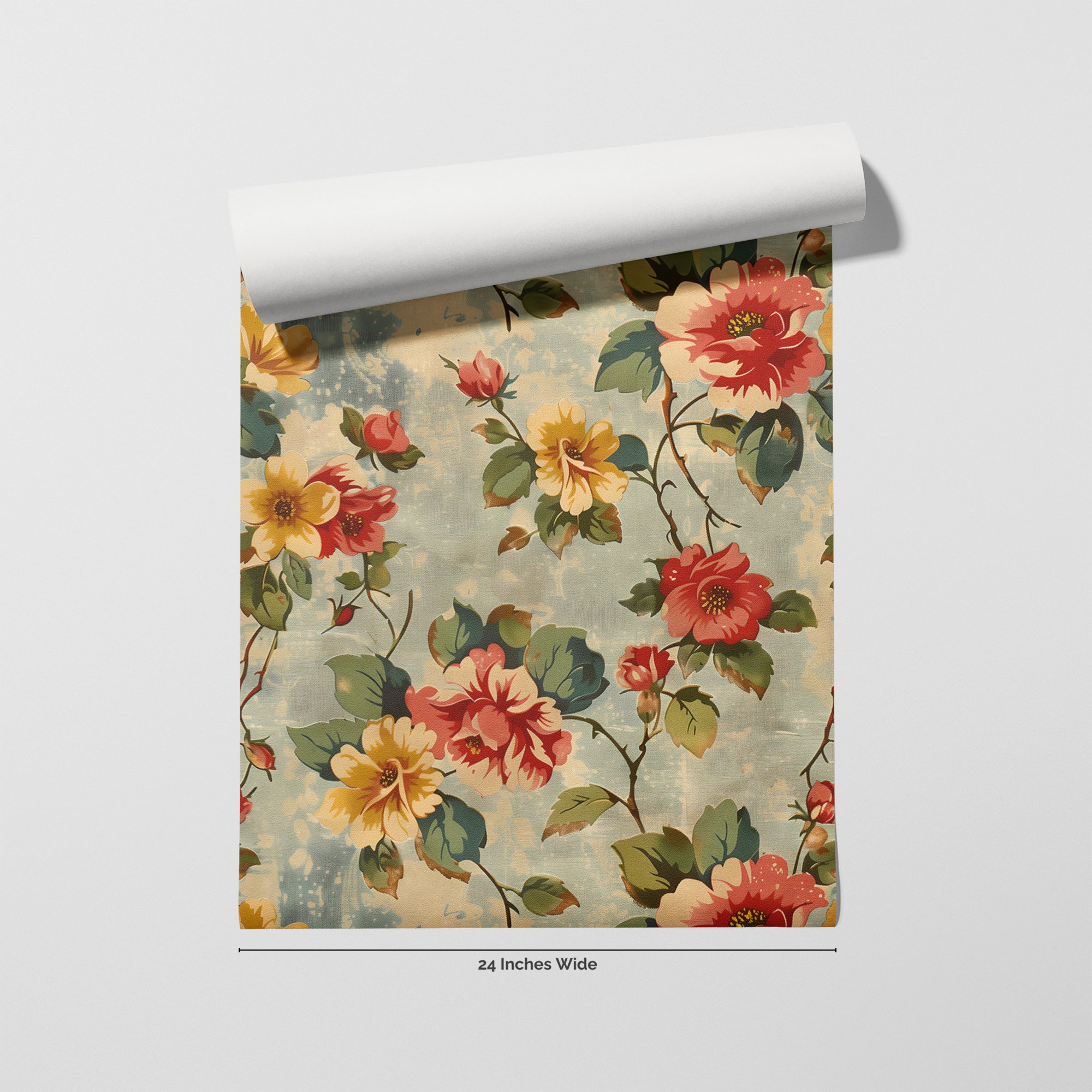 Retro Posy wallpaper roll, 24 inches wide