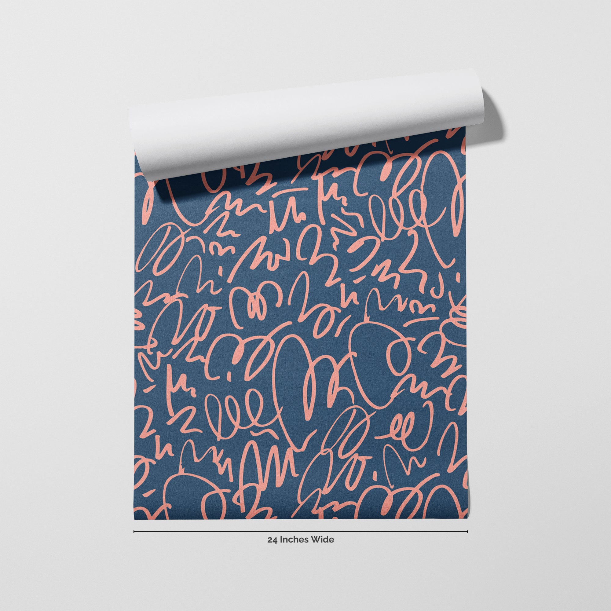 Coral Scribble wallpaper roll, 24 inches wide