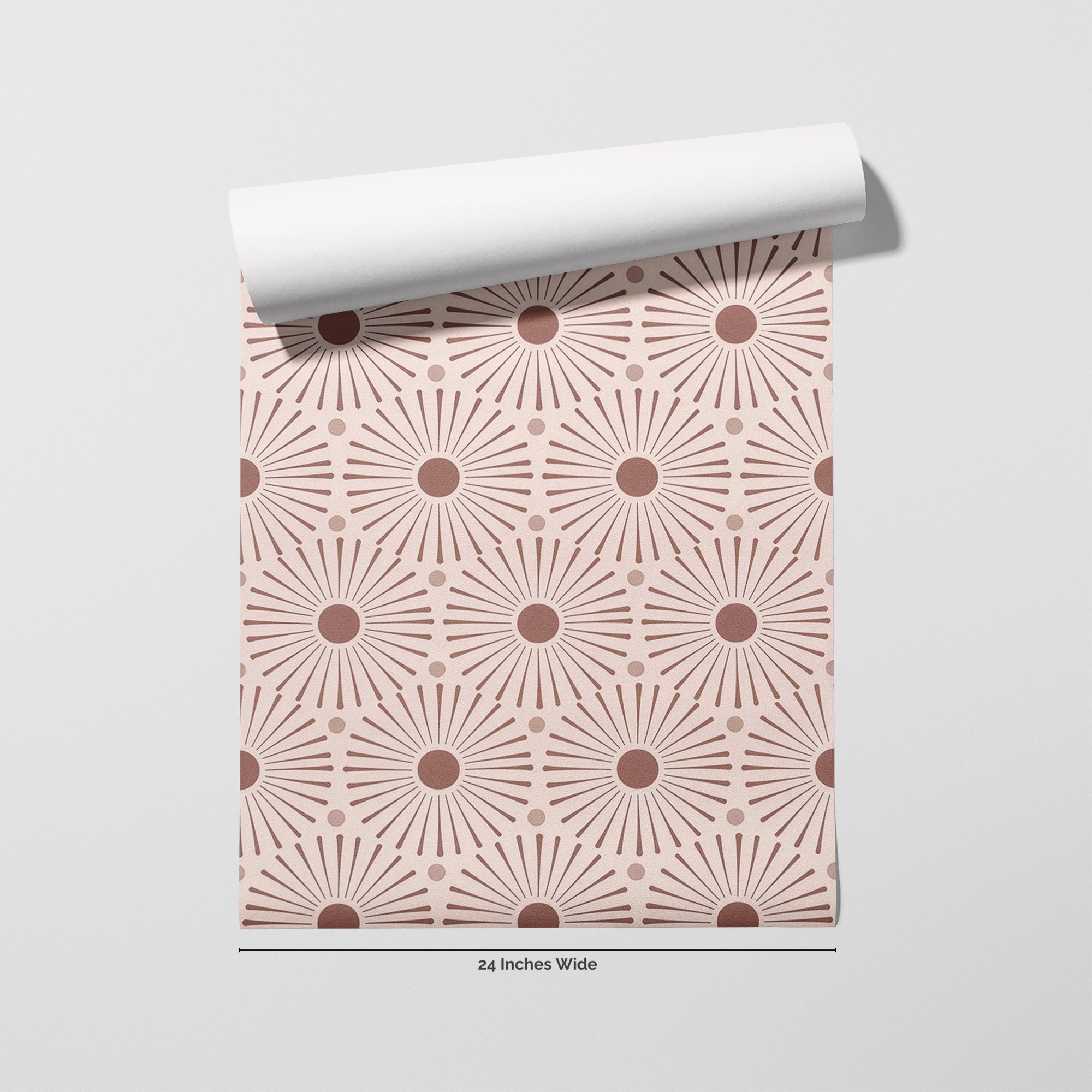 Blush Sunburst wallpaper roll, 24 inches wide