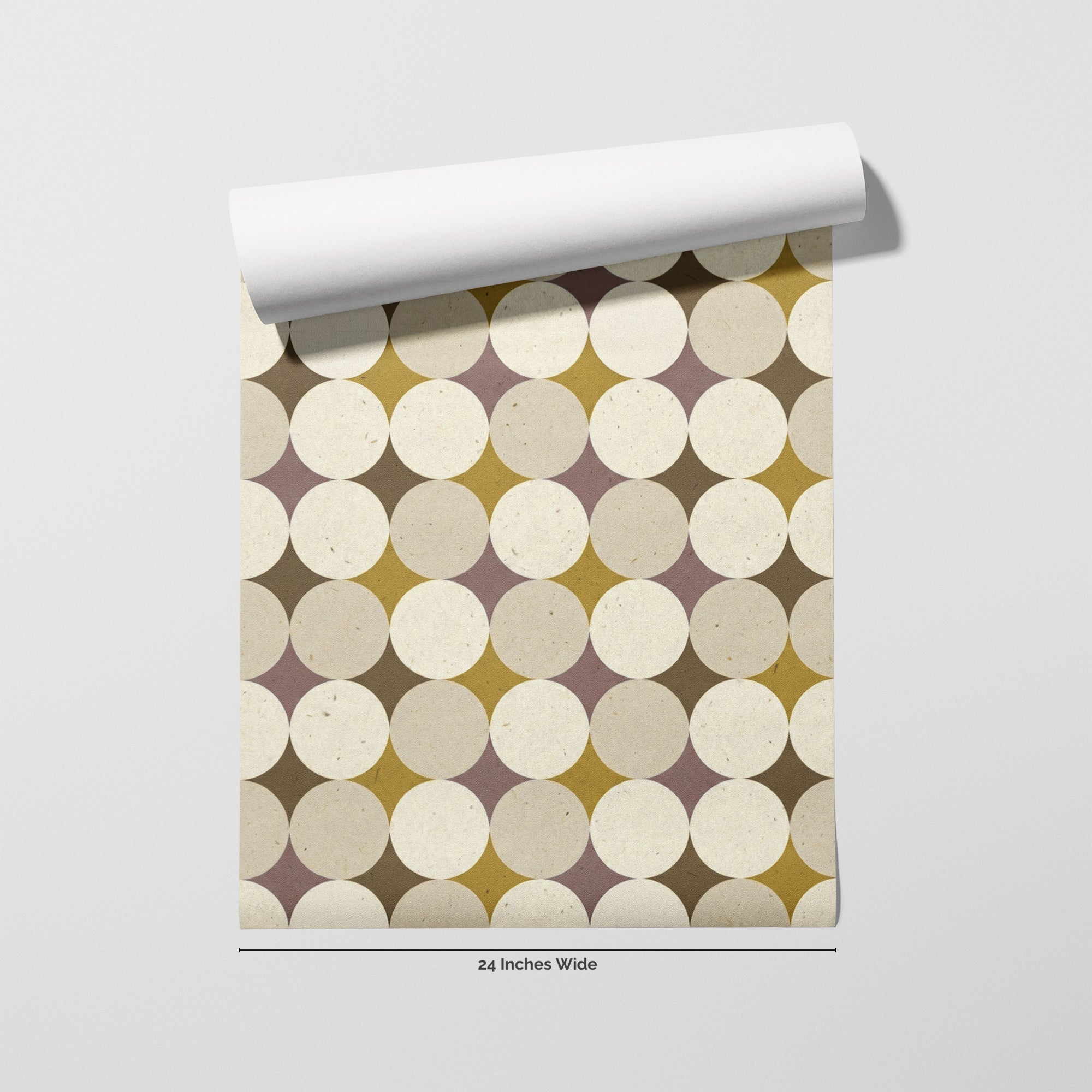 Olive Orbit wallpaper roll, 24 inches wide