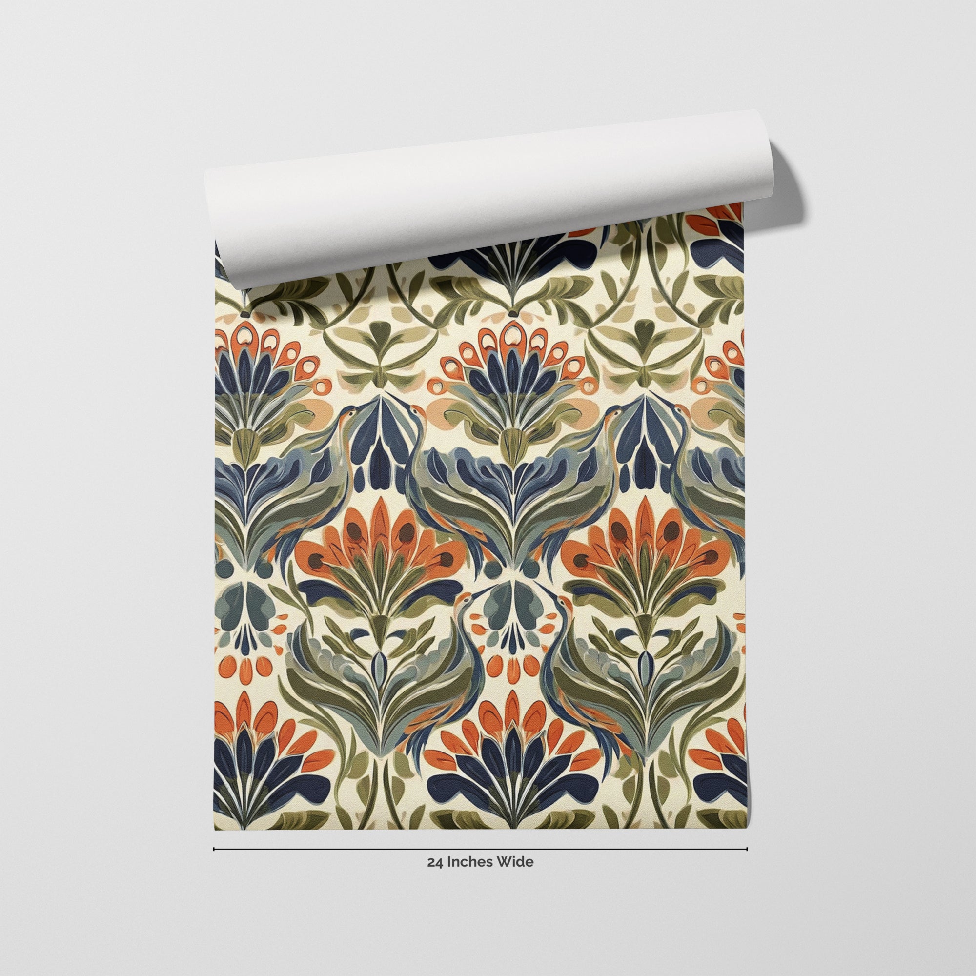 Nouveau Peacock wallpaper roll, 24 inches wide