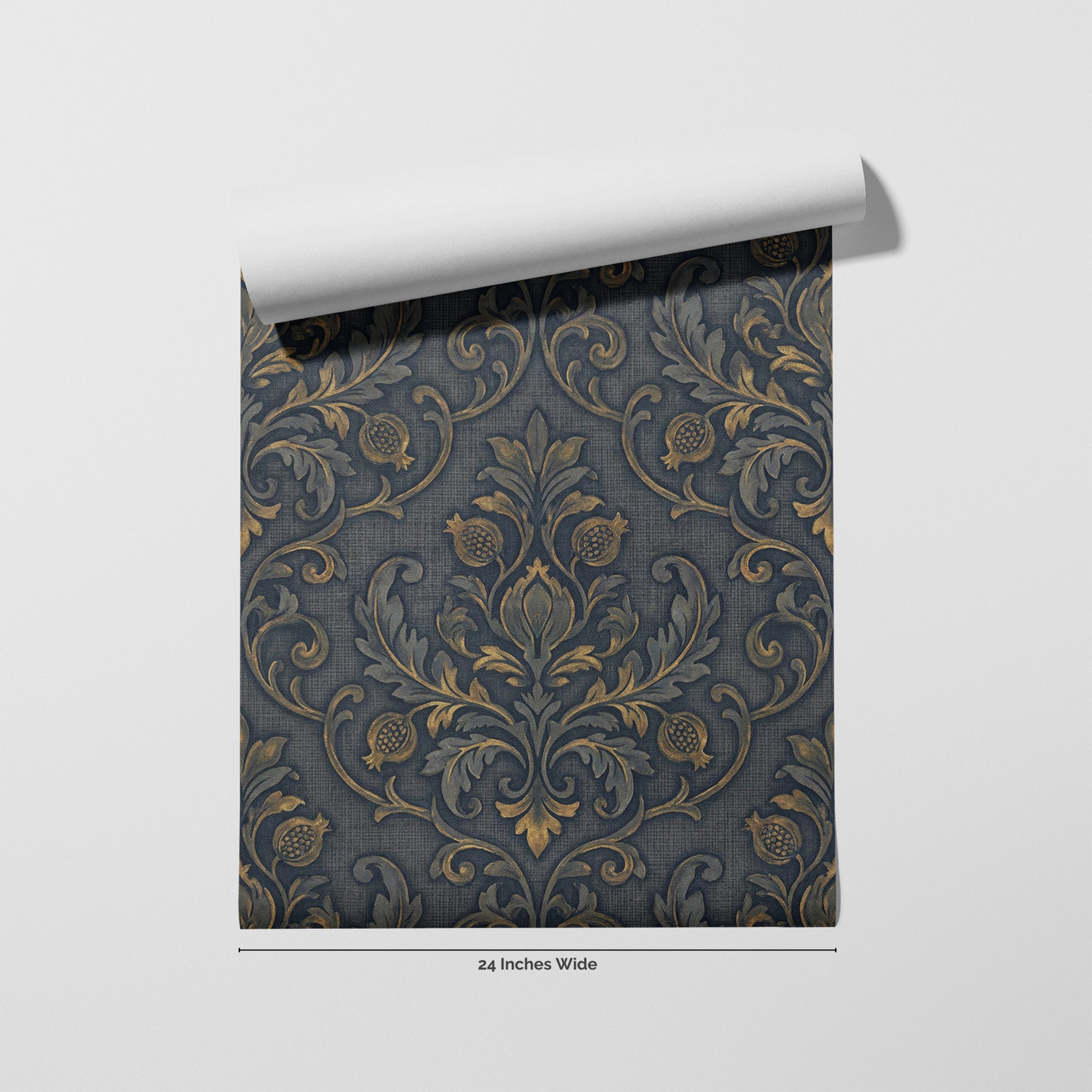 Midnight Damask wallpaper roll, 24 inches wide