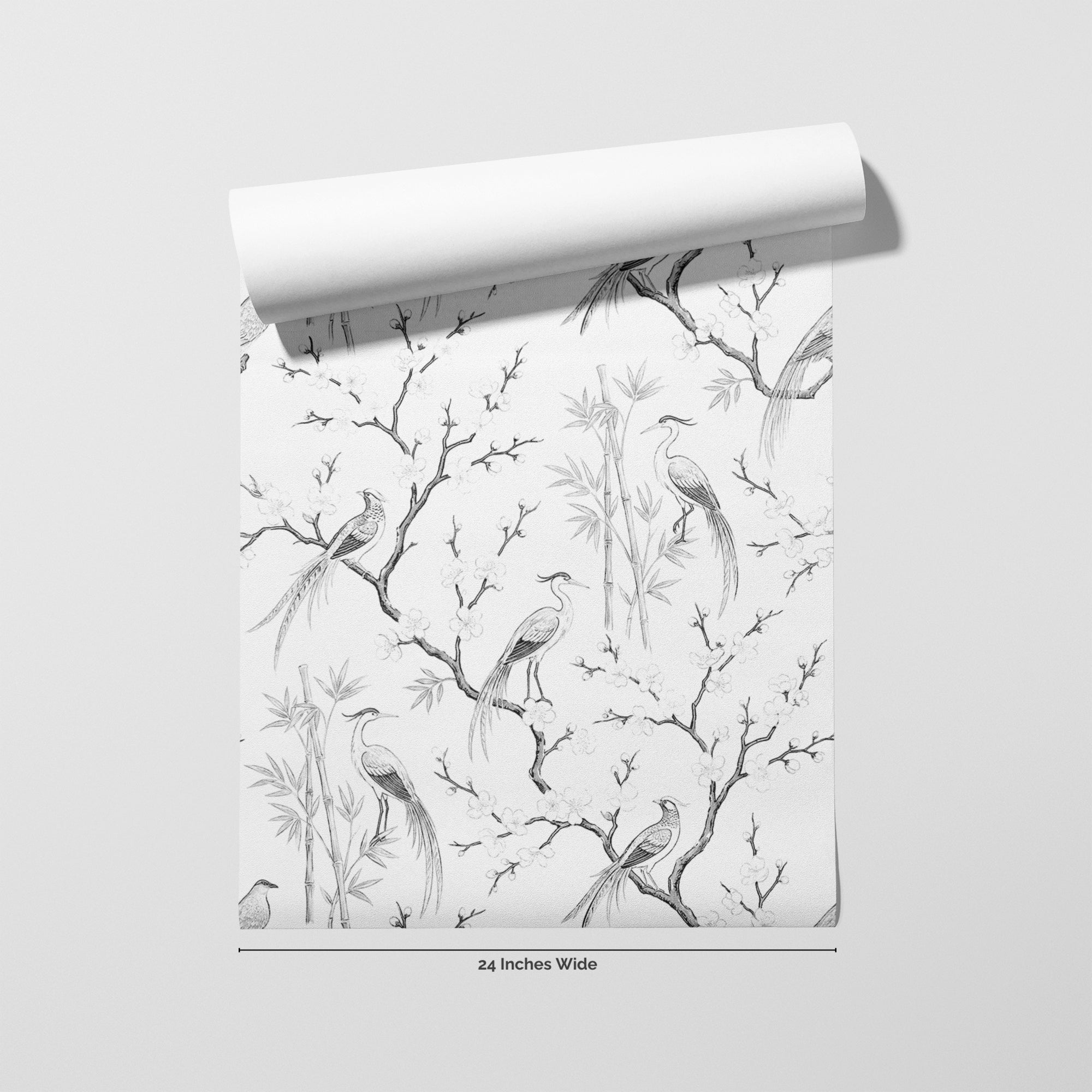 Ink Crane wallpaper roll, 24 inches wide