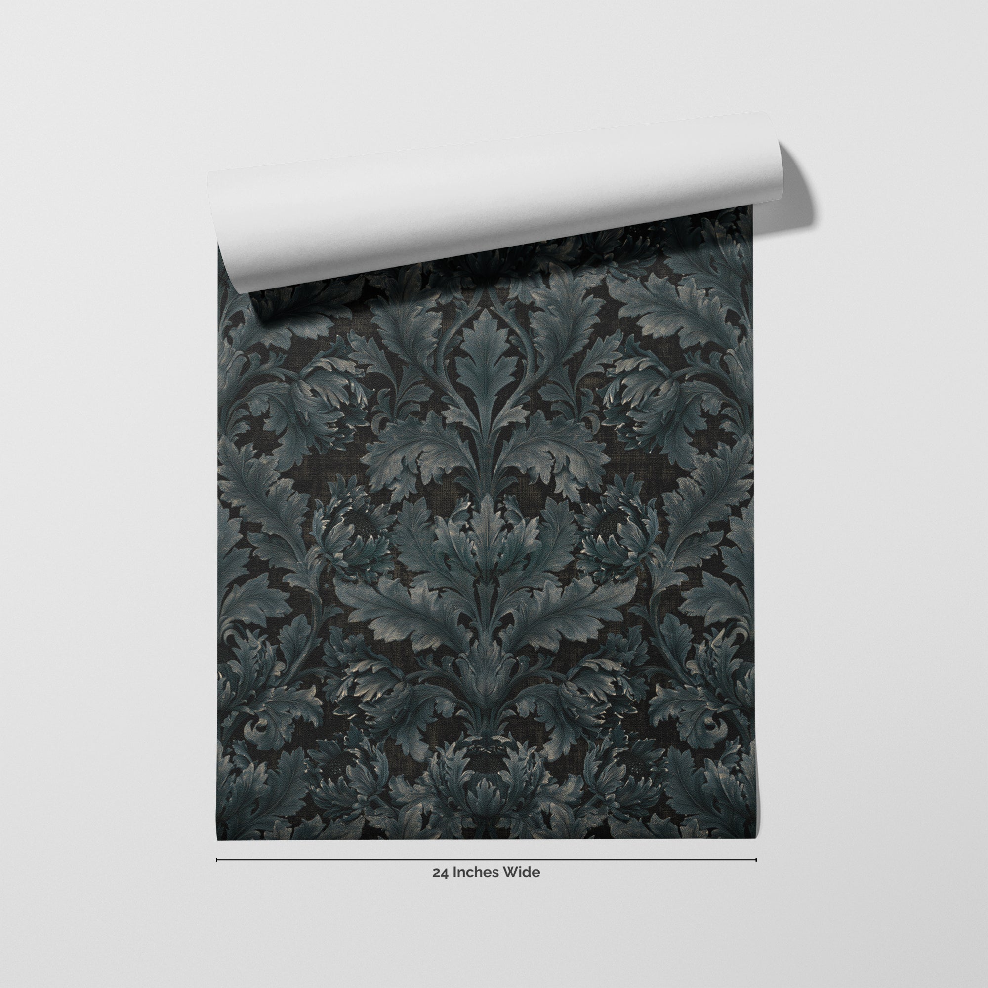 Slate Acanthus wallpaper roll, 24 inches wide