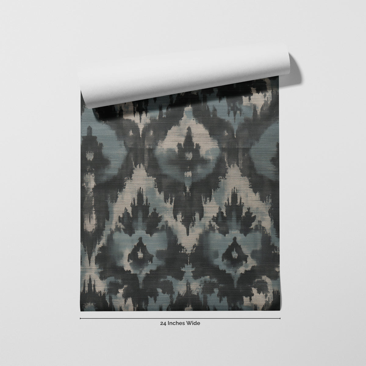 Indigo Ikat wallpaper roll, 24 inches wide