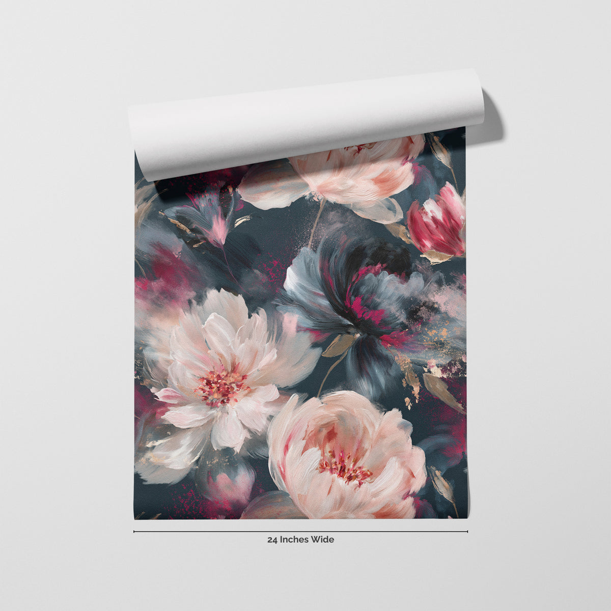 Moonlit Peony wallpaper roll, 24 inches wide