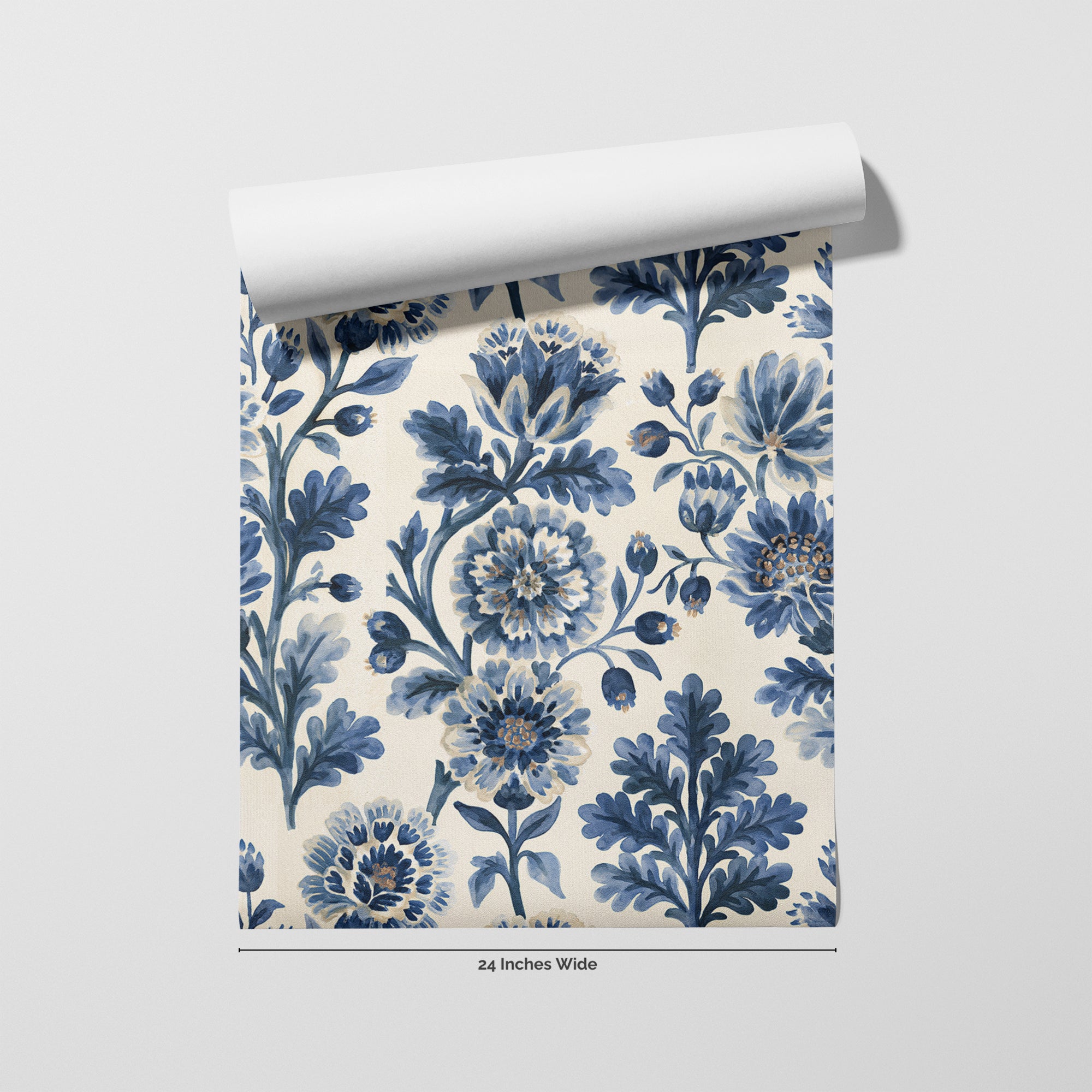 Porcelain Blue wallpaper roll, 24 inches wide