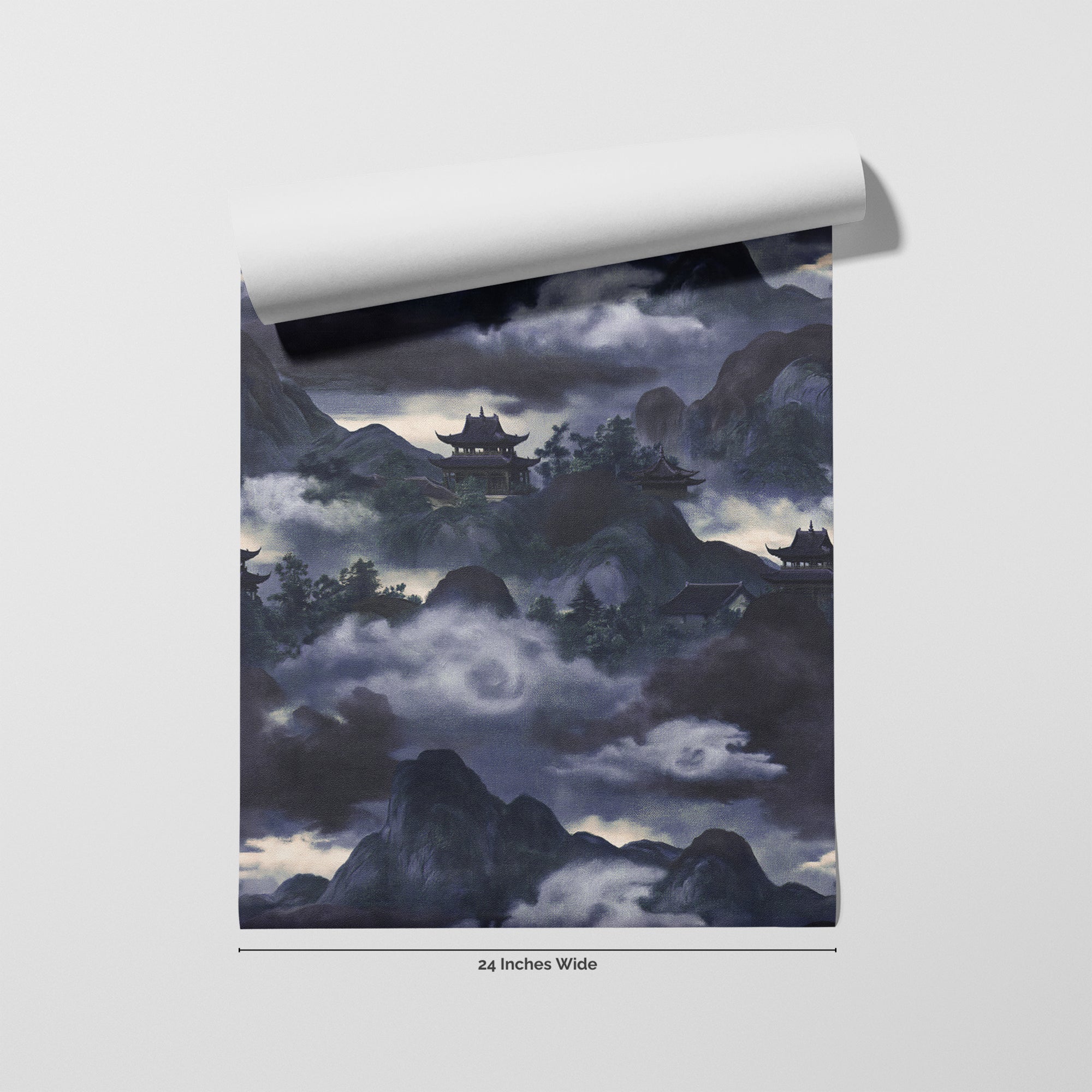 Indigo Pagoda wallpaper roll, 24 inches wide