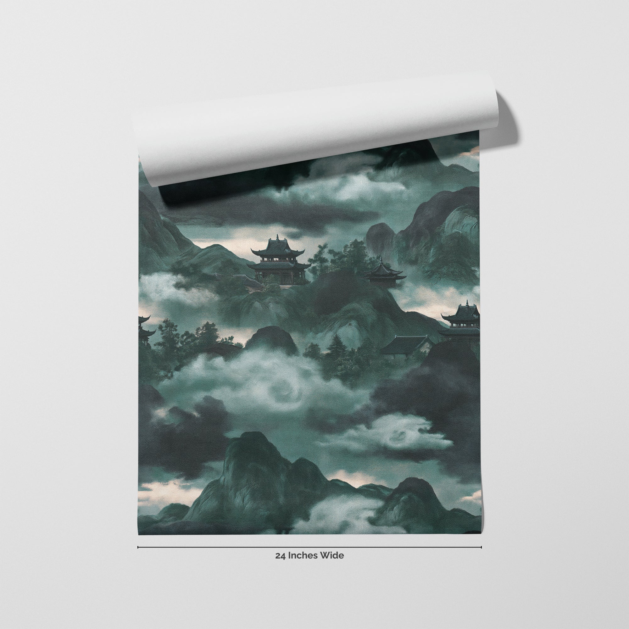 Jade Pagoda wallpaper roll, 24 inches wide
