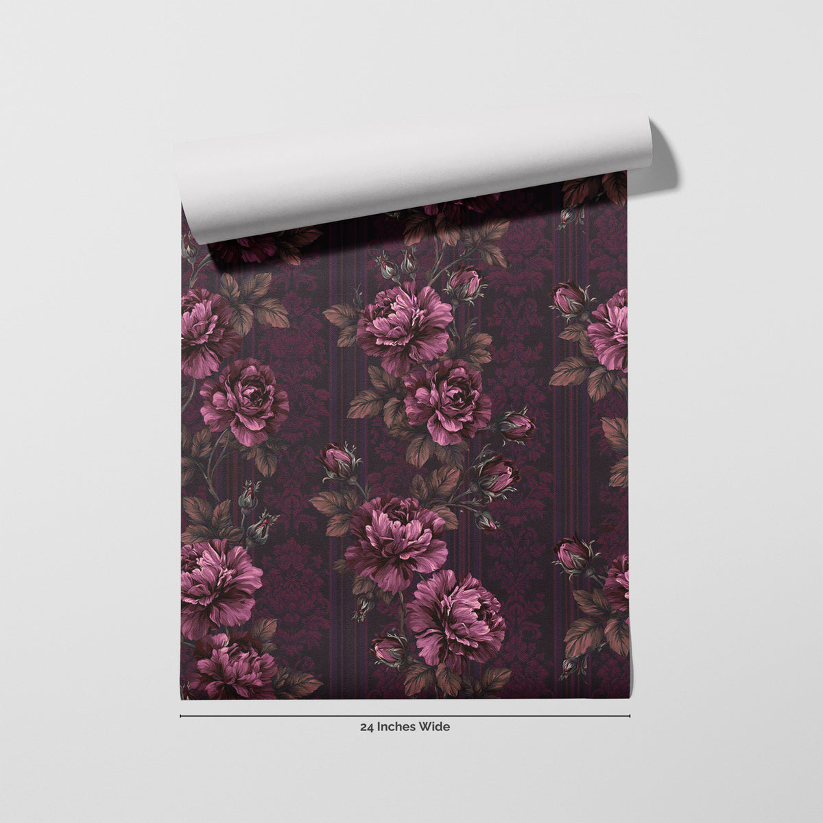 Damson Rose wallpaper roll, 24 inches wide