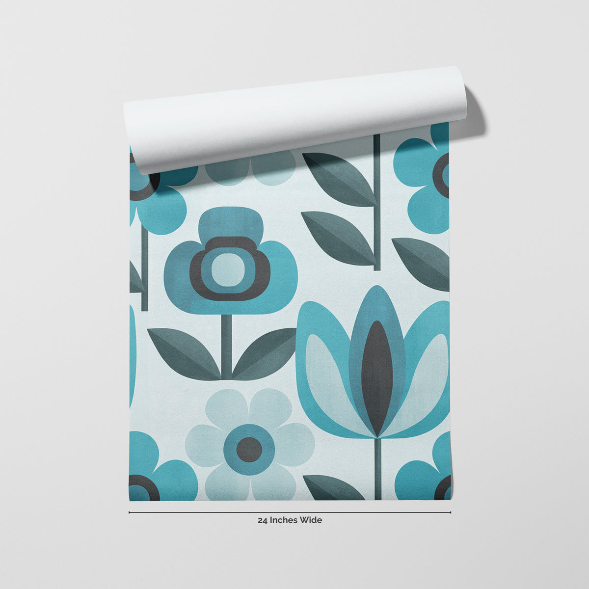 Aqua Daisy wallpaper roll, 24 inches wide