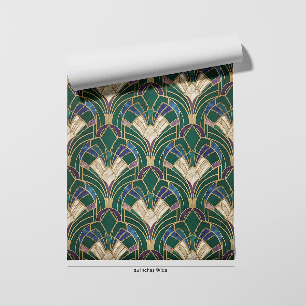 Jade Deco Fan wallpaper roll, 24 inches wide