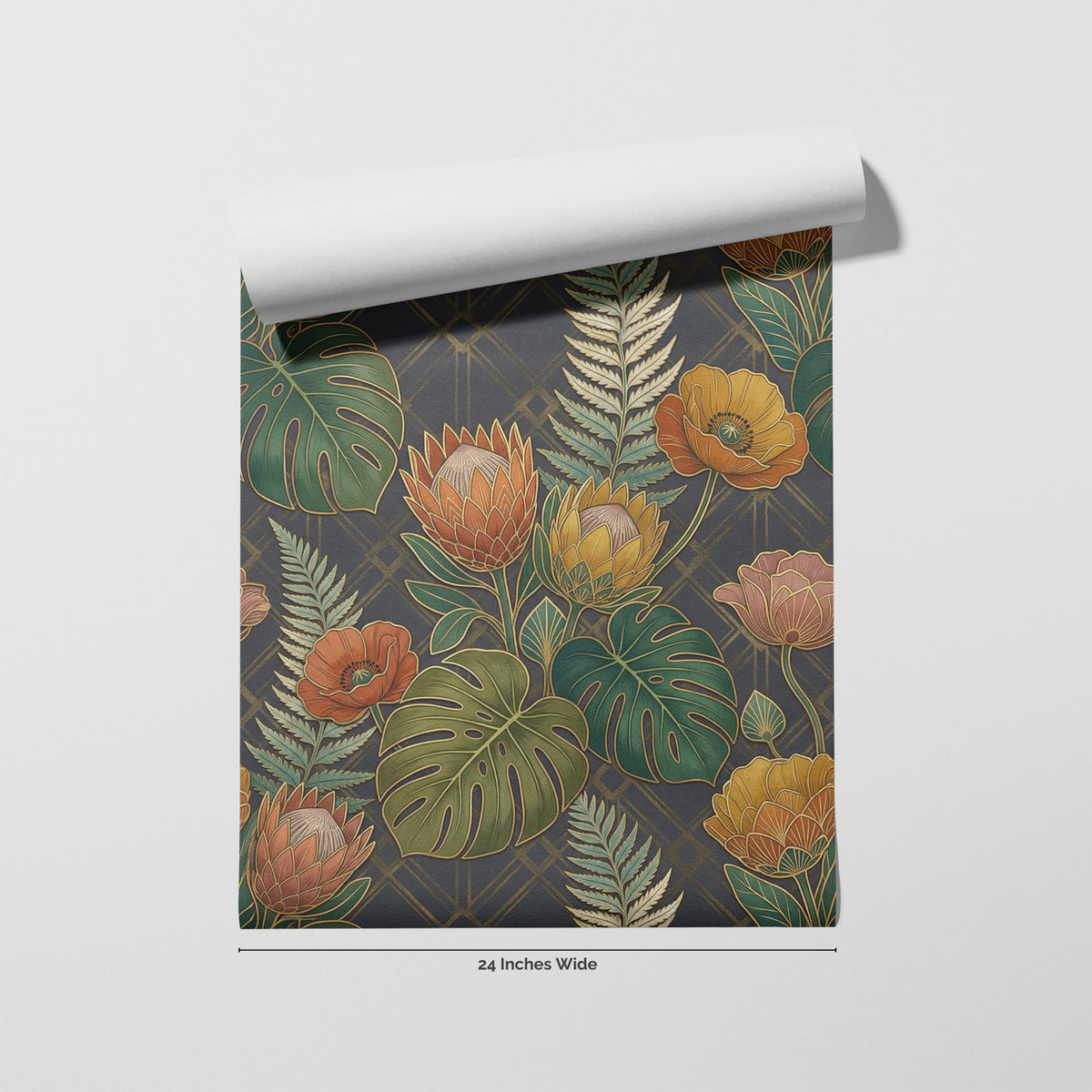 Protea Nocturne wallpaper roll, 24 inches wide