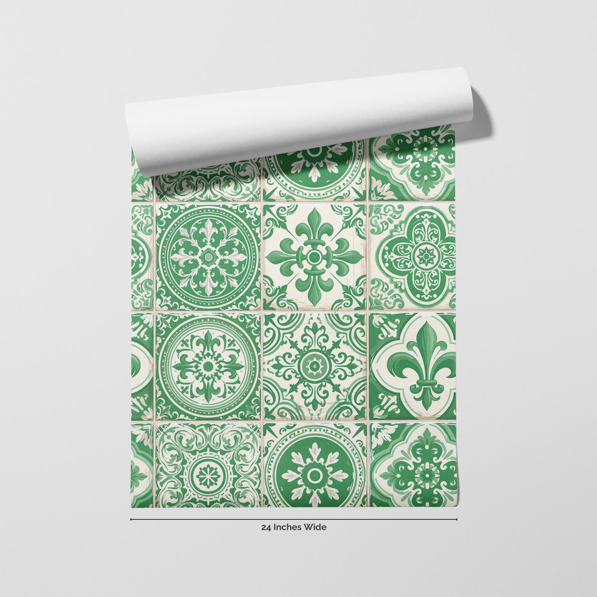 Lisbon Verde wallpaper roll, 24 inches wide