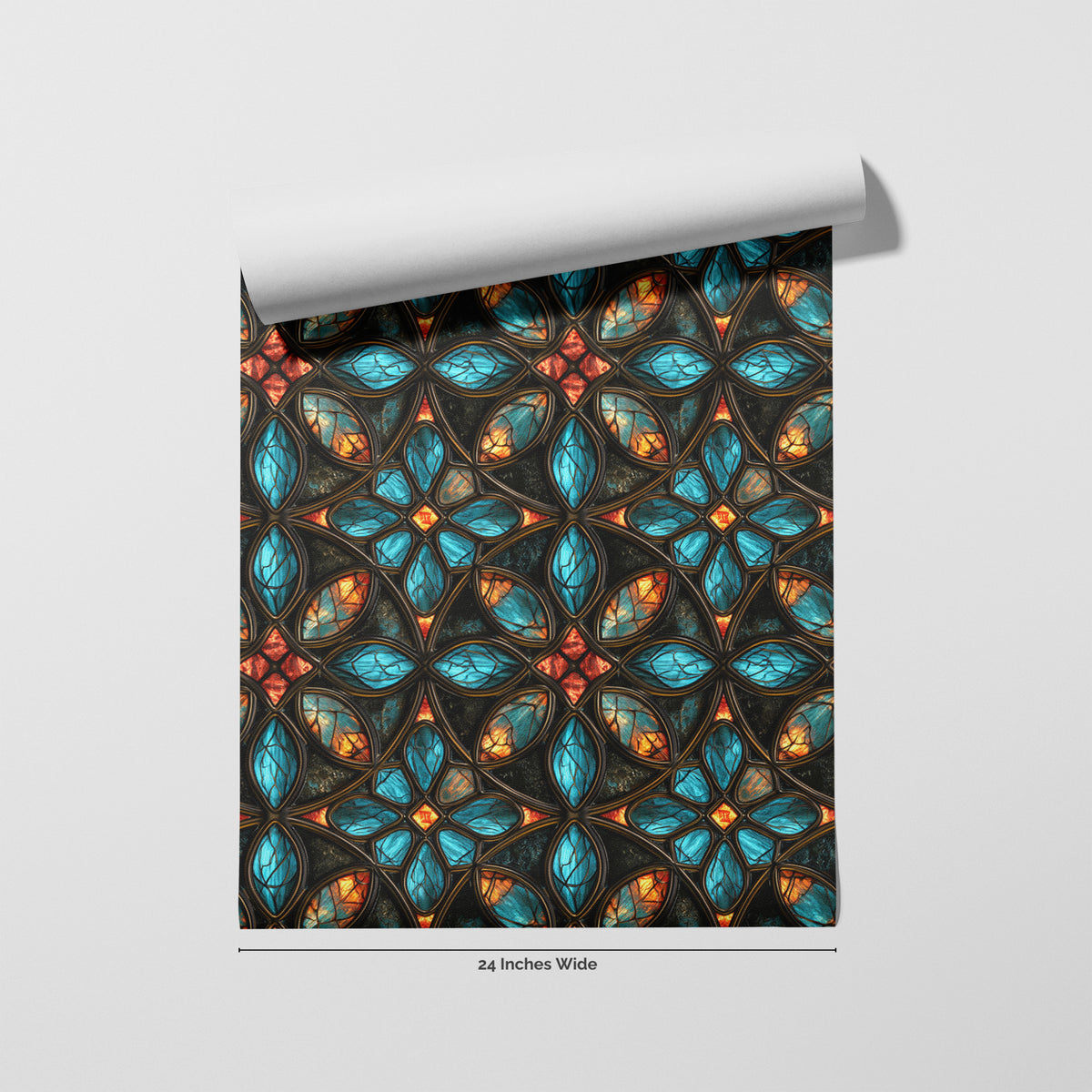 Teal Quatrefoil wallpaper roll, 24 inches wide