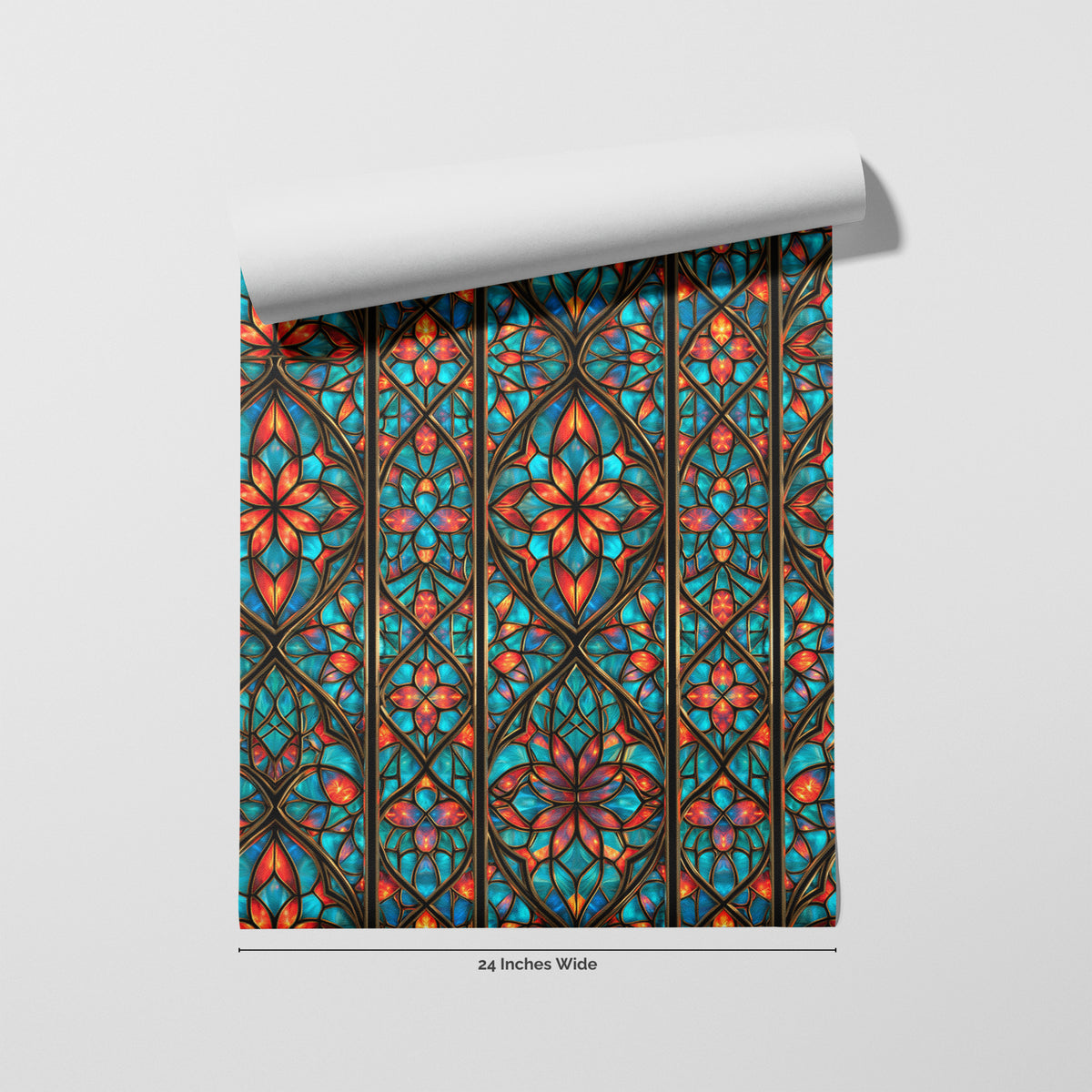 Cathedral Aqua wallpaper roll, 24 inches wide