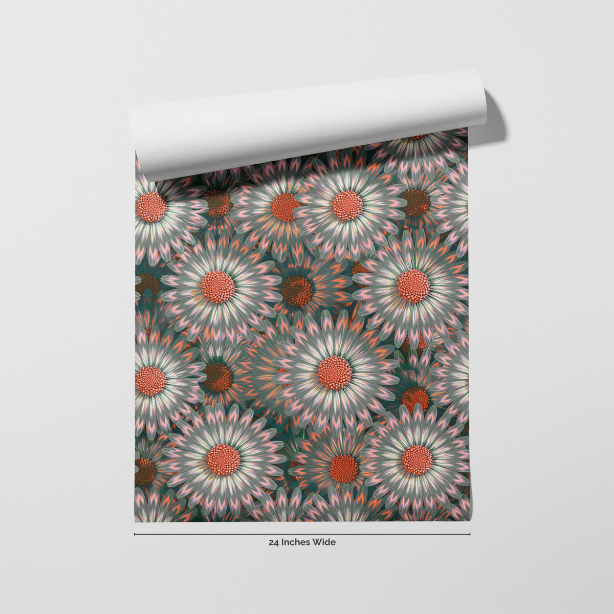 Sage Daisy wallpaper roll, 24 inches wide