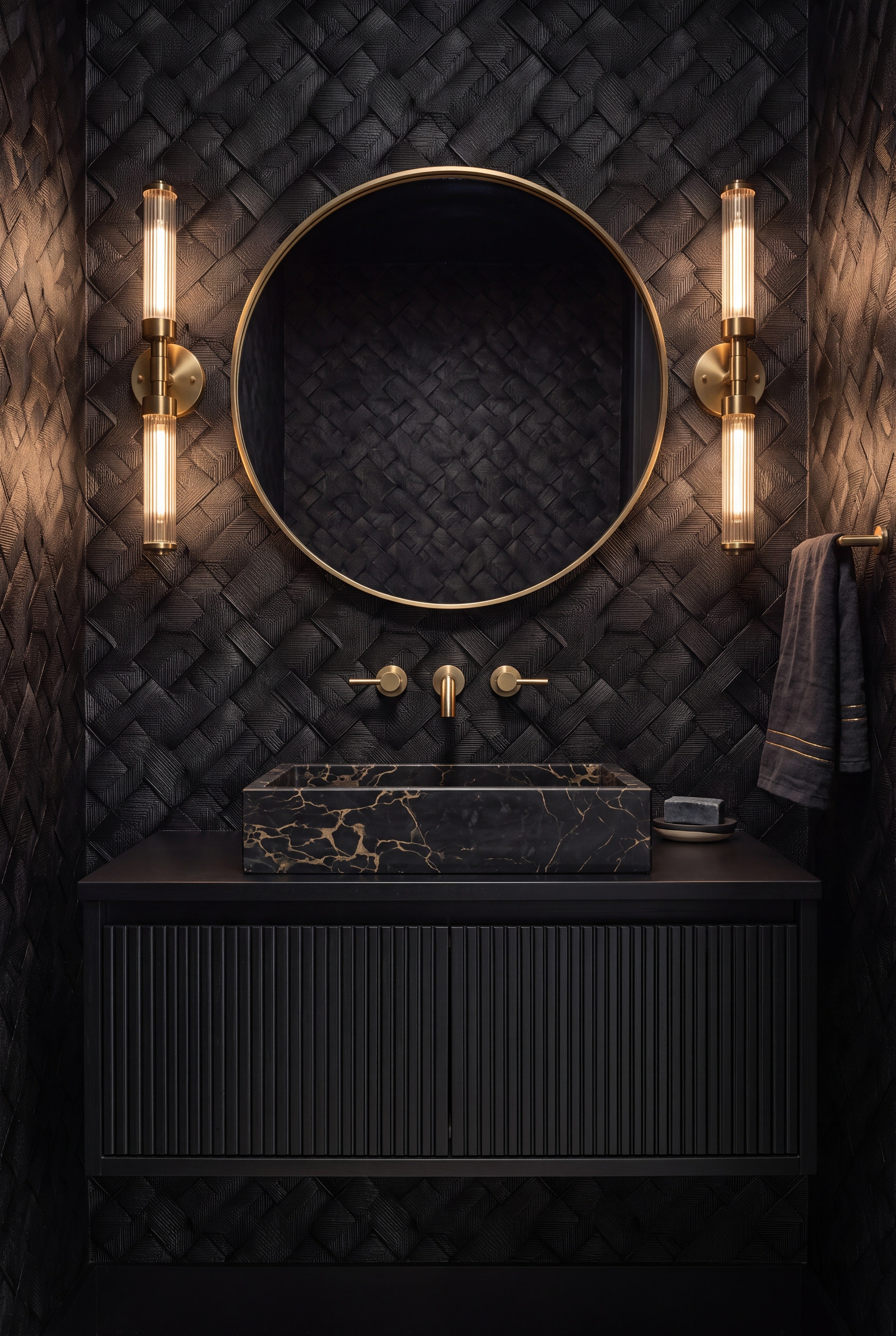 Milano Weave wallpaper shown in a powder room