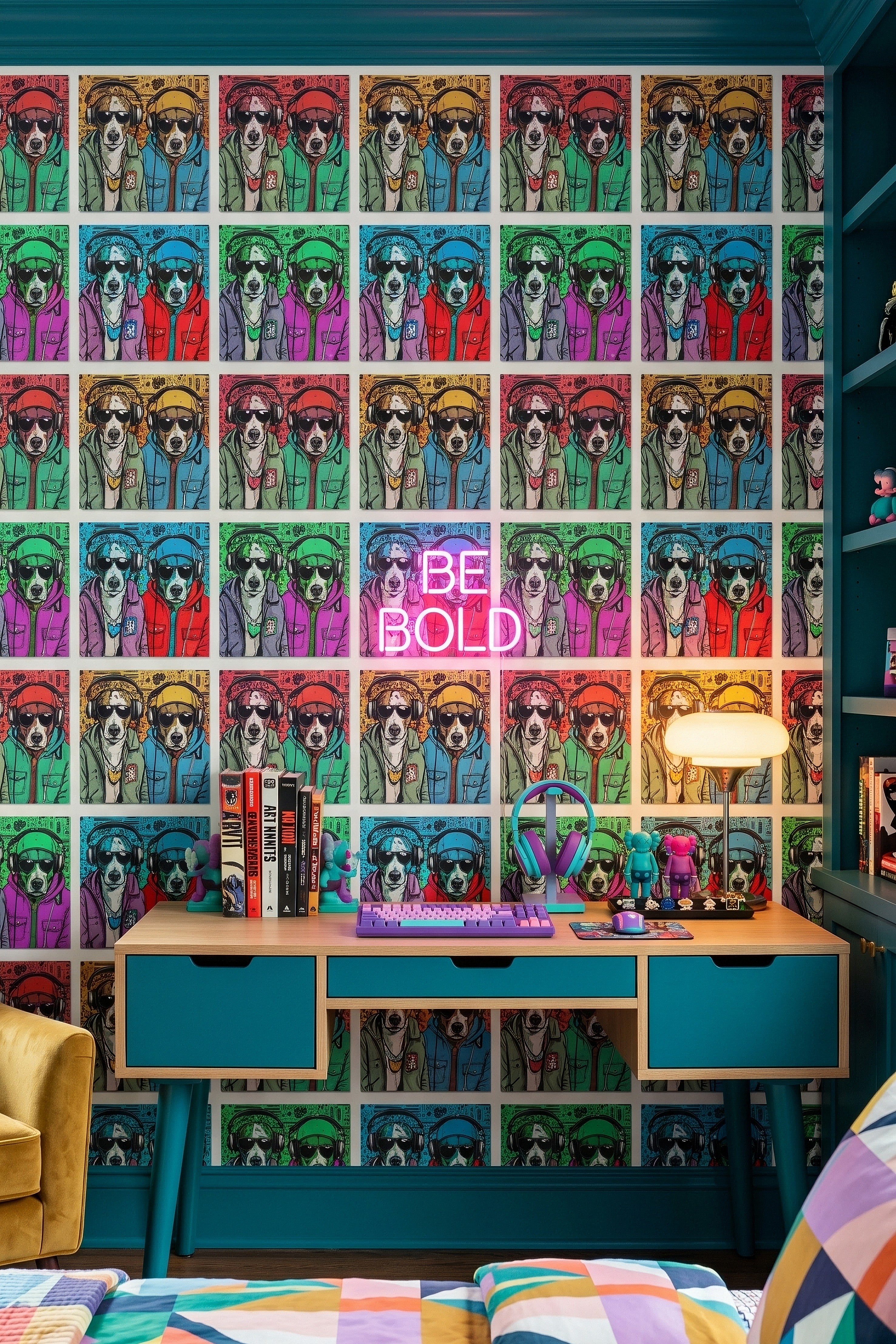 Party Animal wallpaper shown in a bedroom