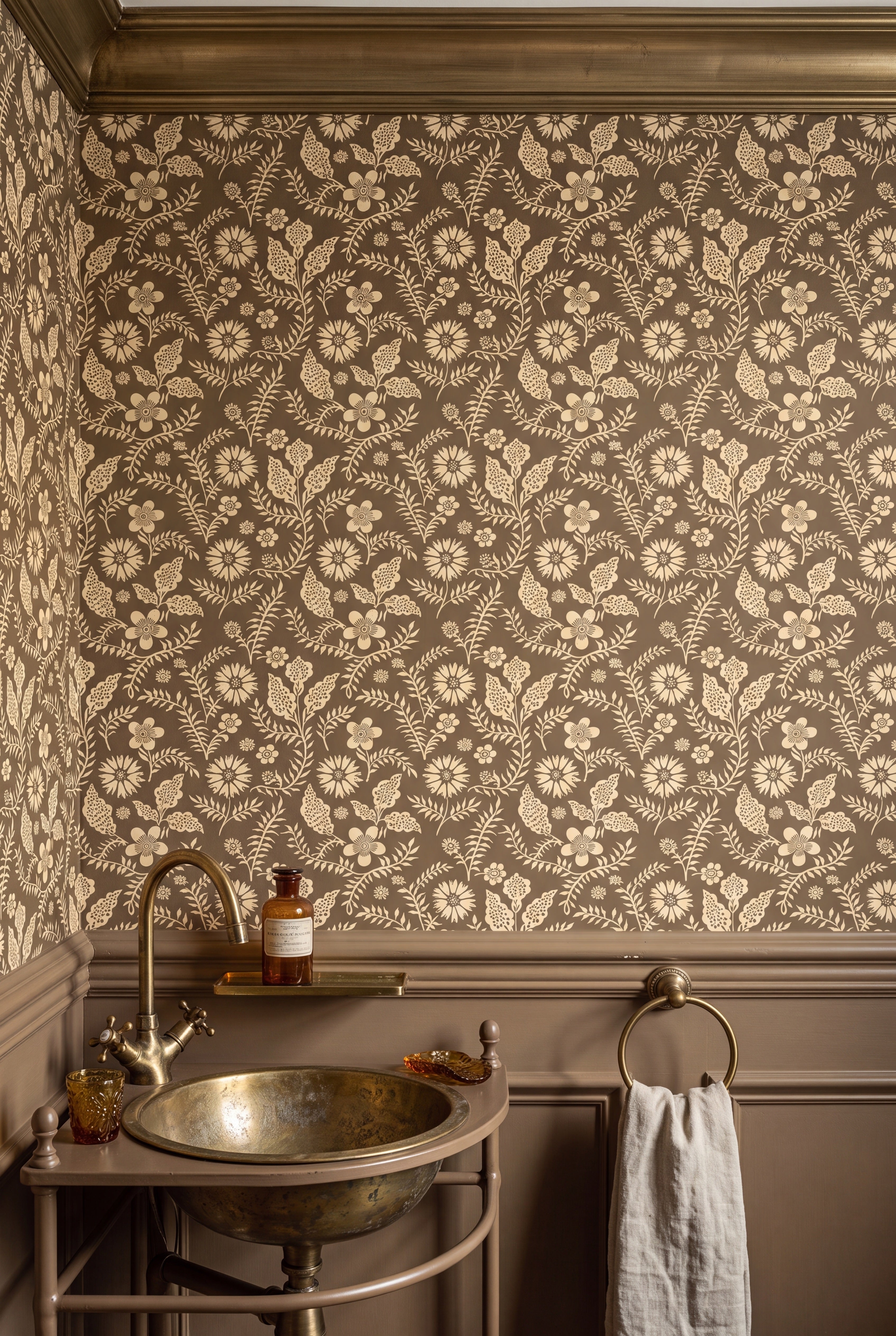 Nordic Bloom wallpaper shown in a powder room