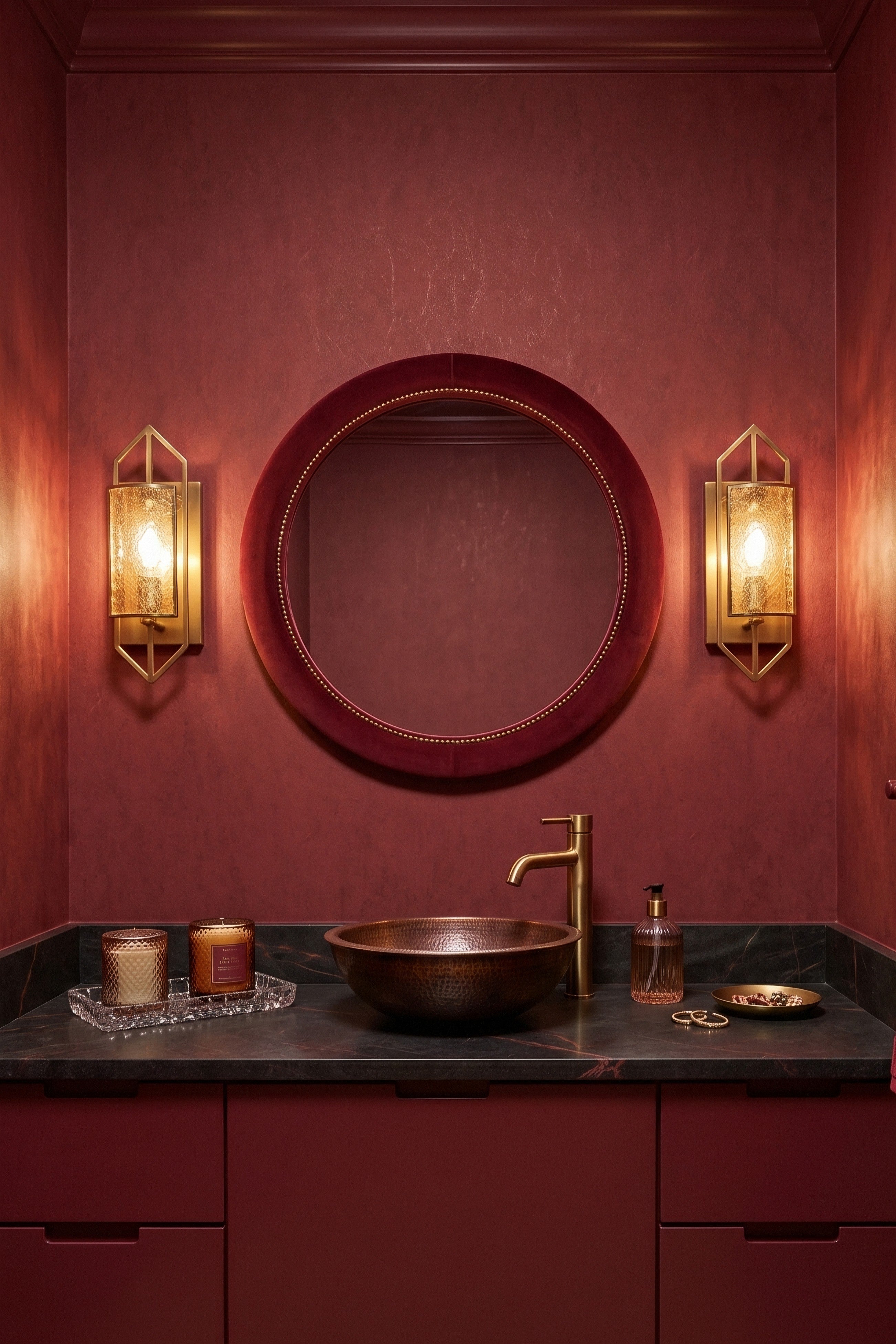 Cabernet wallpaper shown in a powder room