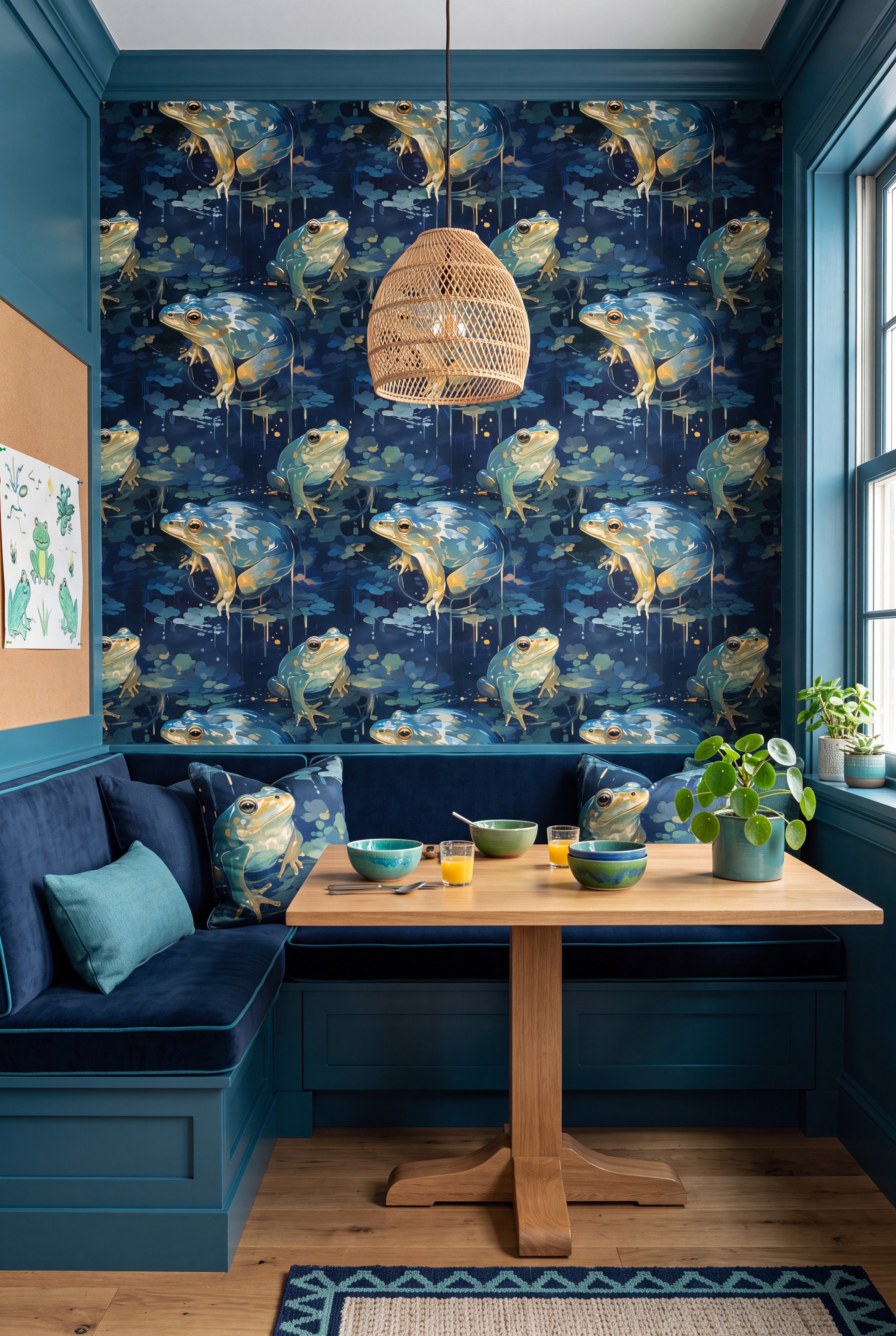 Frog Prince wallpaper shown in a cozy nook