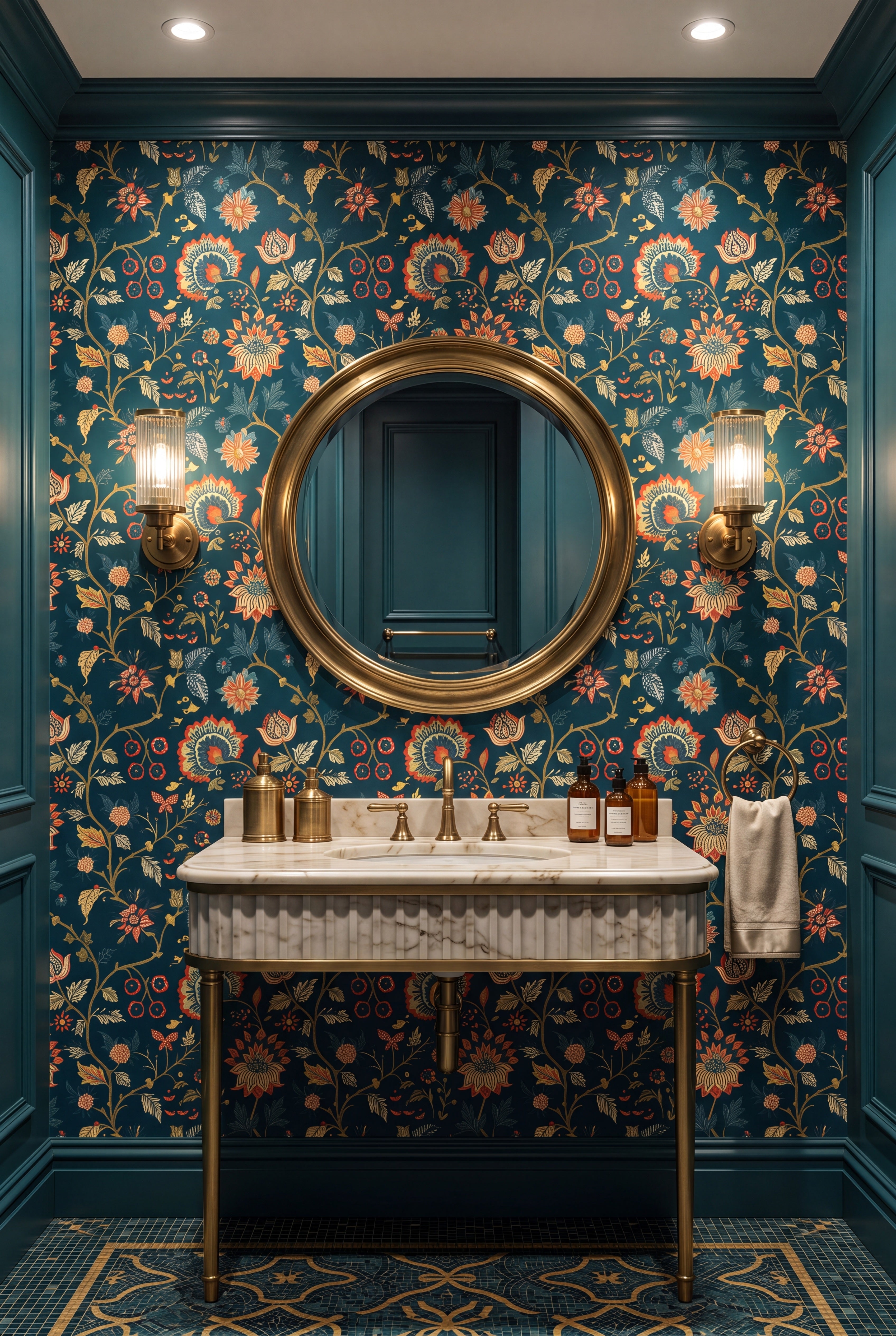Emerald Arbor wallpaper shown in a powder room