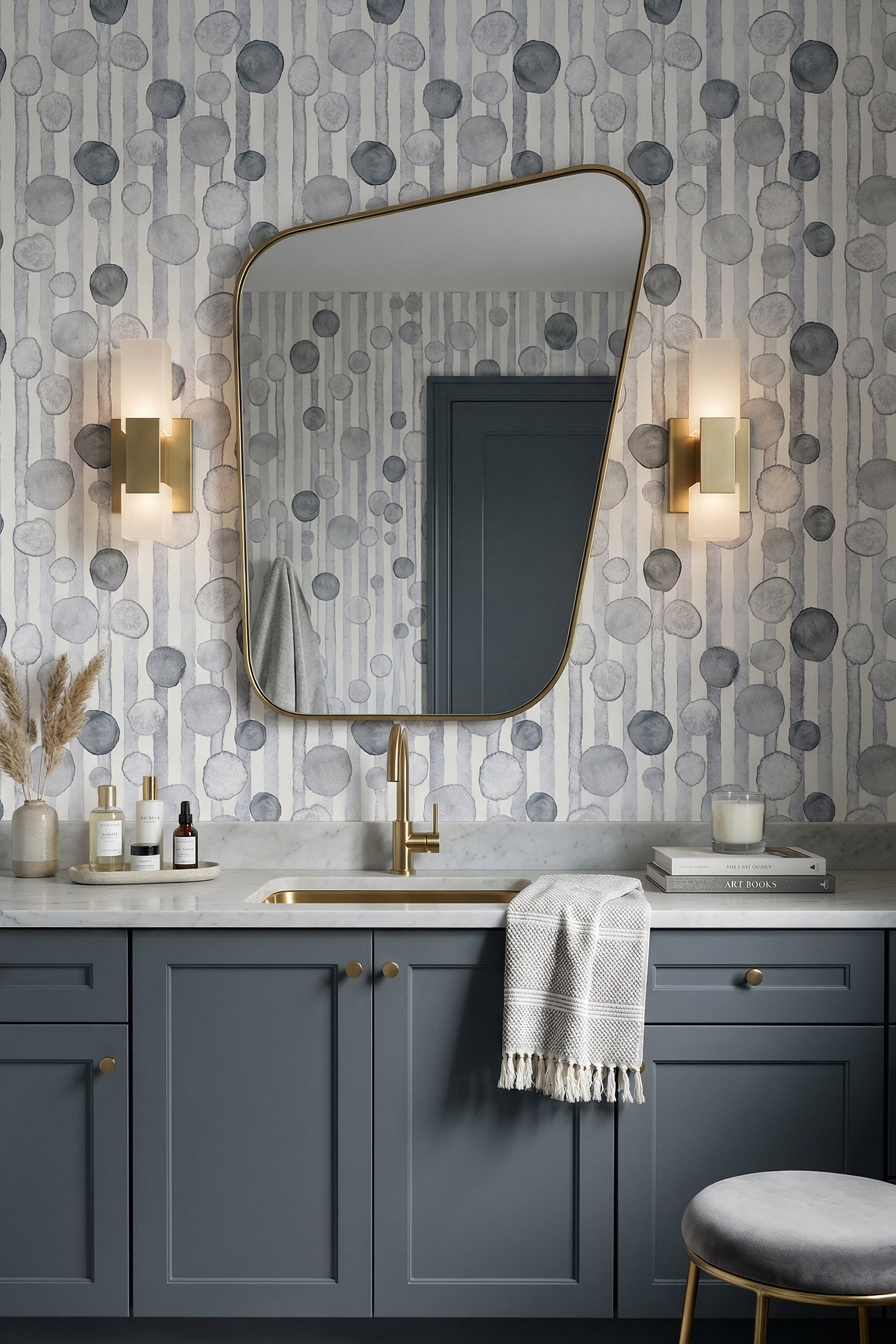 Pebble Dot wallpaper shown in a powder room