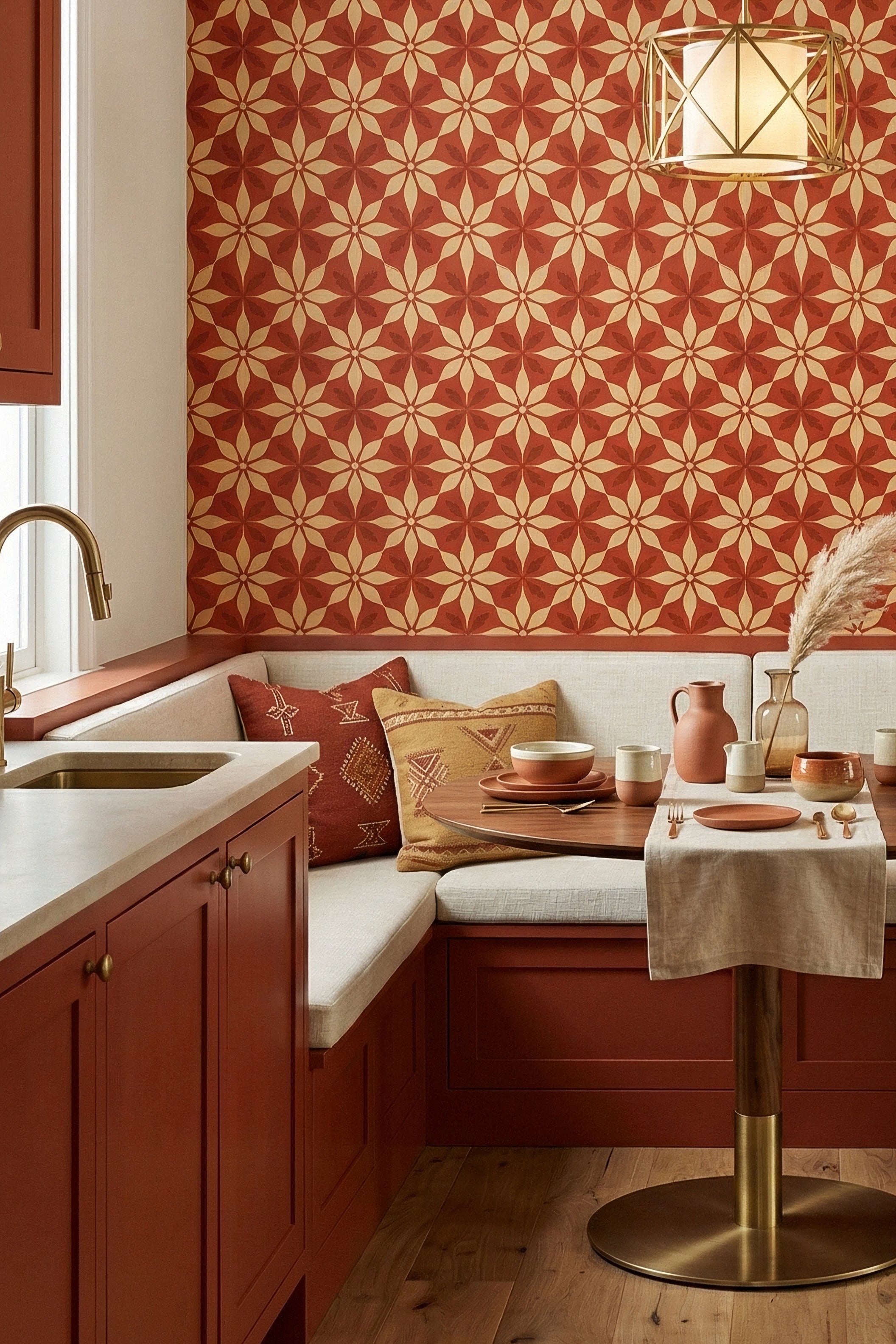 Amalfi Bloom wallpaper shown in a cozy nook