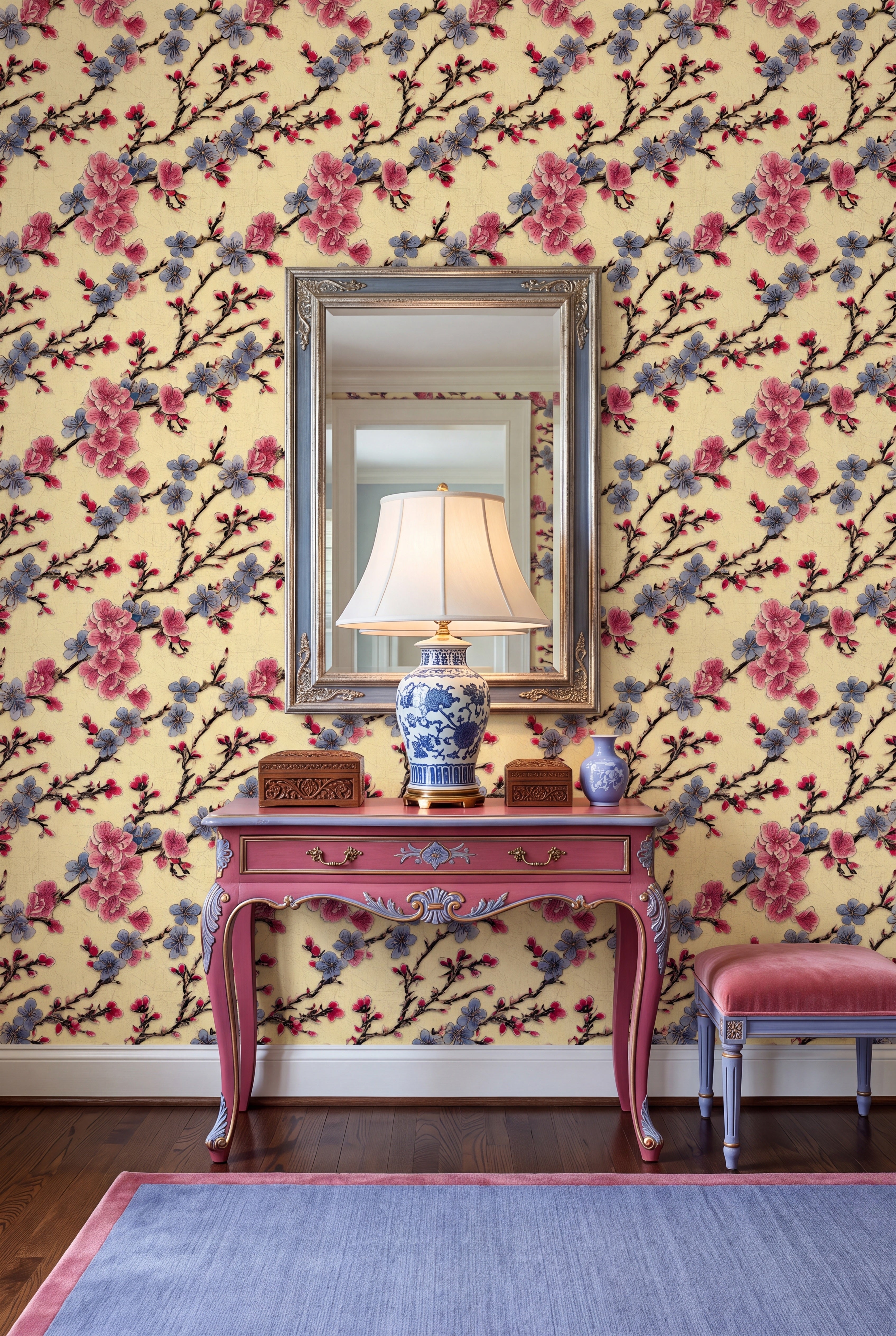 Blossom Pavilion wallpaper shown in an entryway