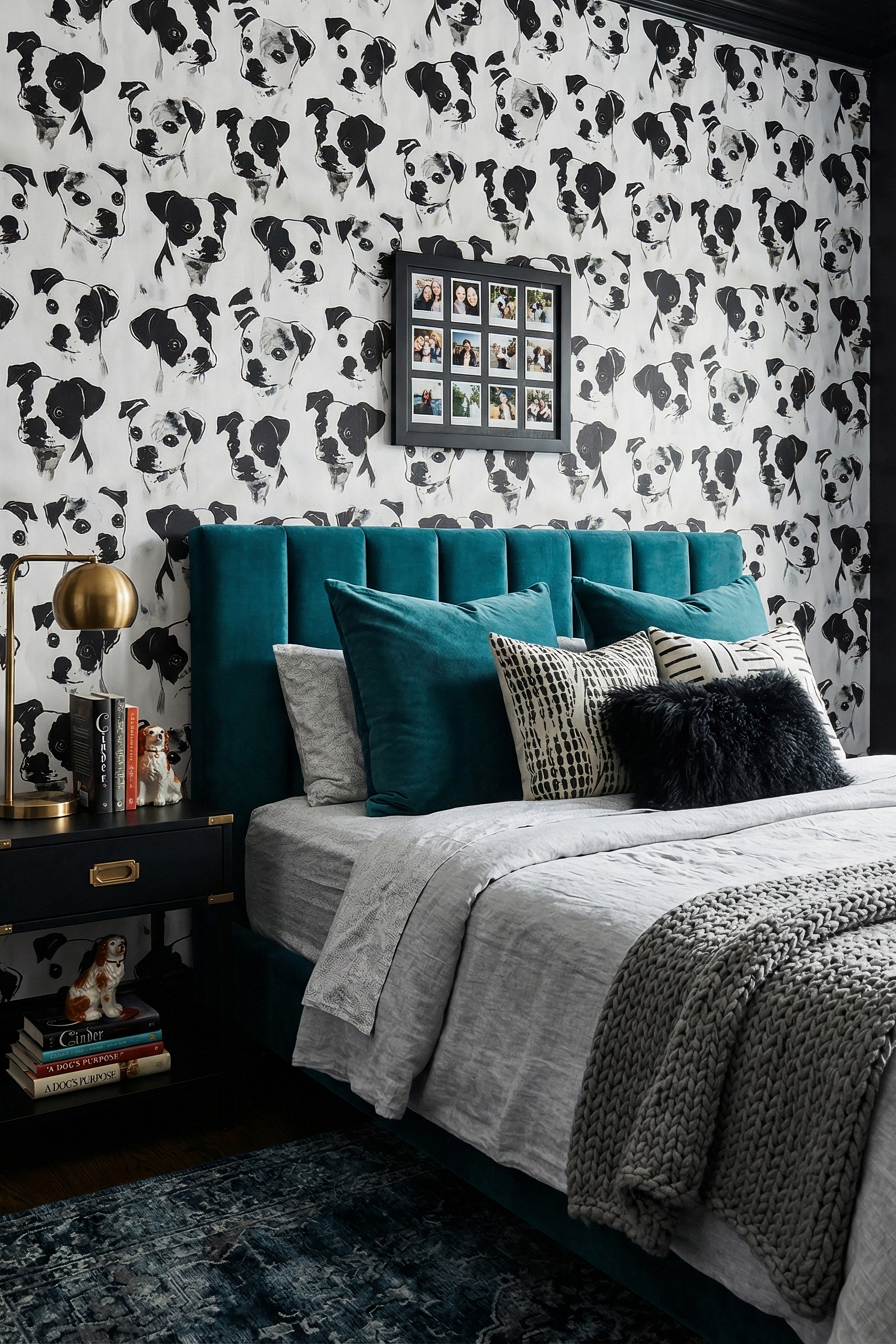 Pup Culture wallpaper shown in a bedroom