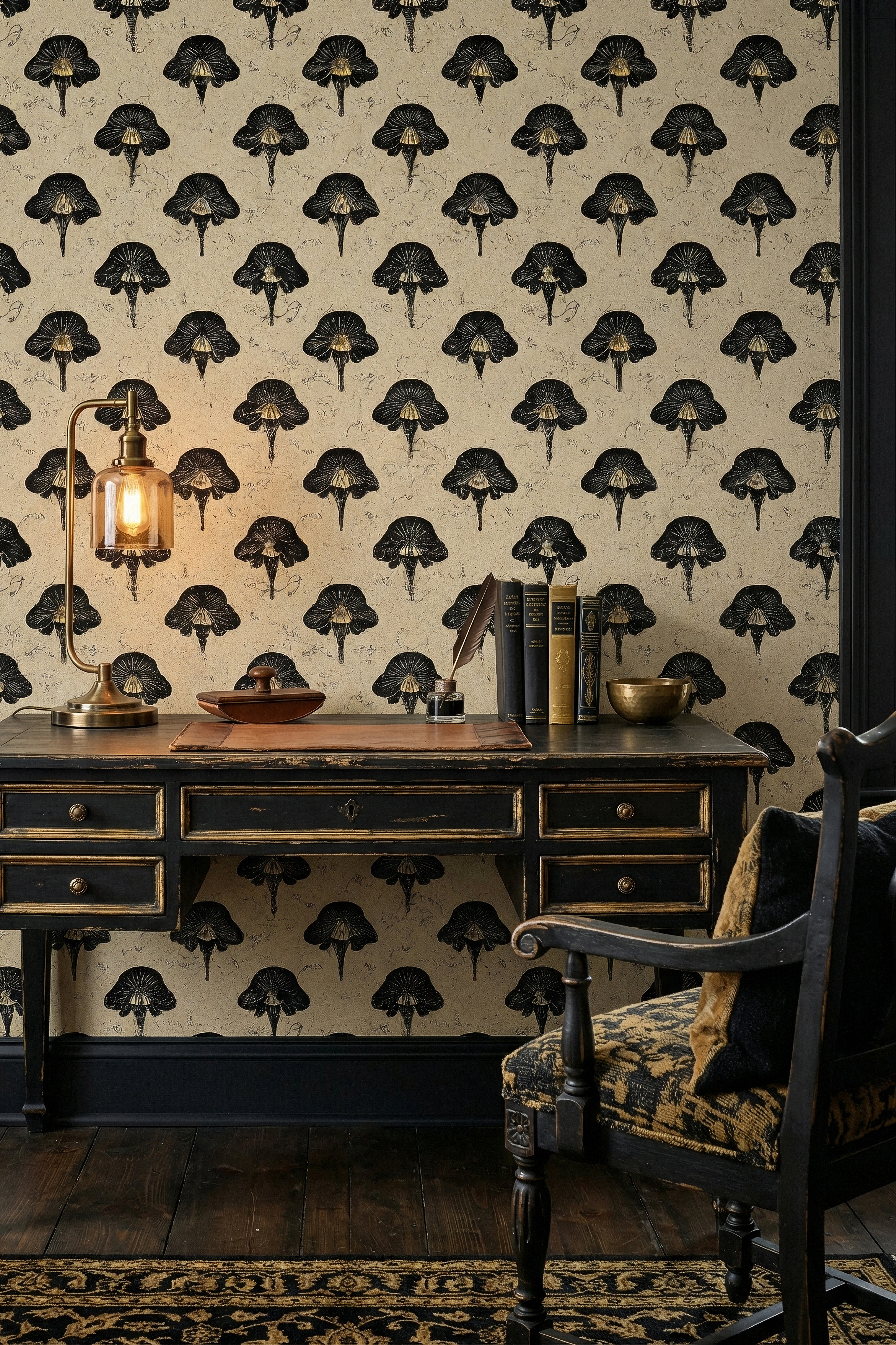 Black Truffle wallpaper shown in a home office