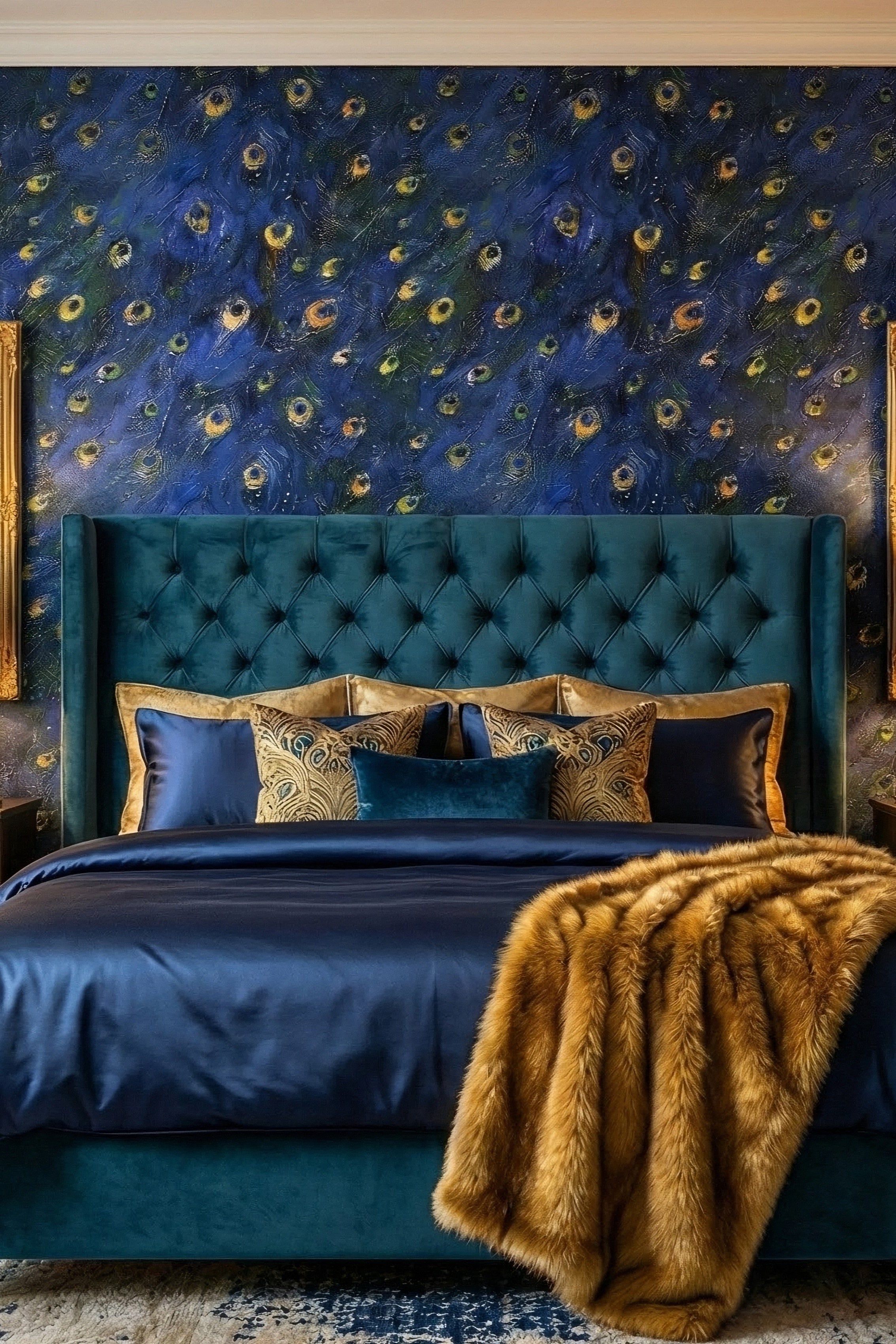 Painted Plume wallpaper shown in a bedroom
