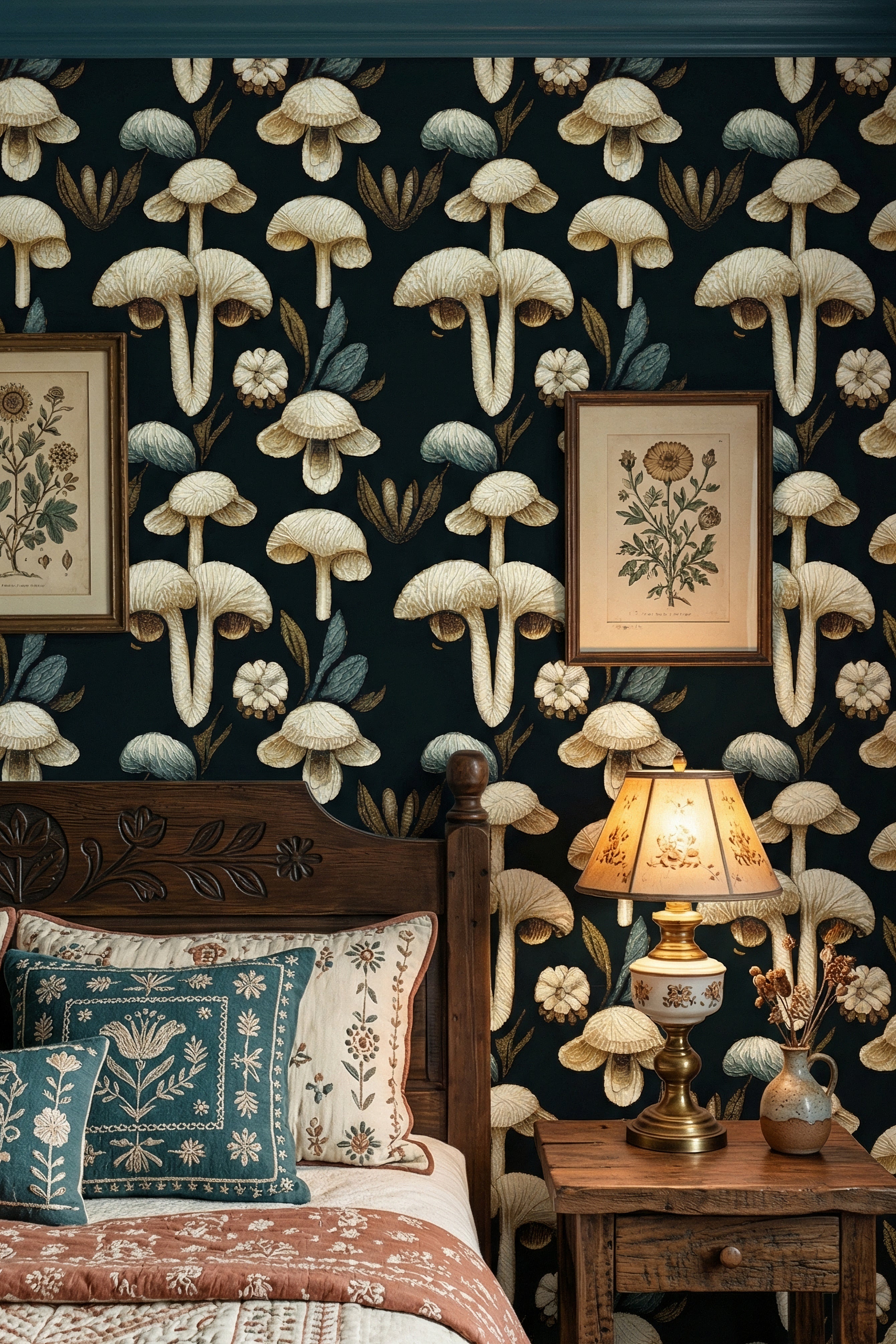 Velvet Cap wallpaper shown in a bedroom