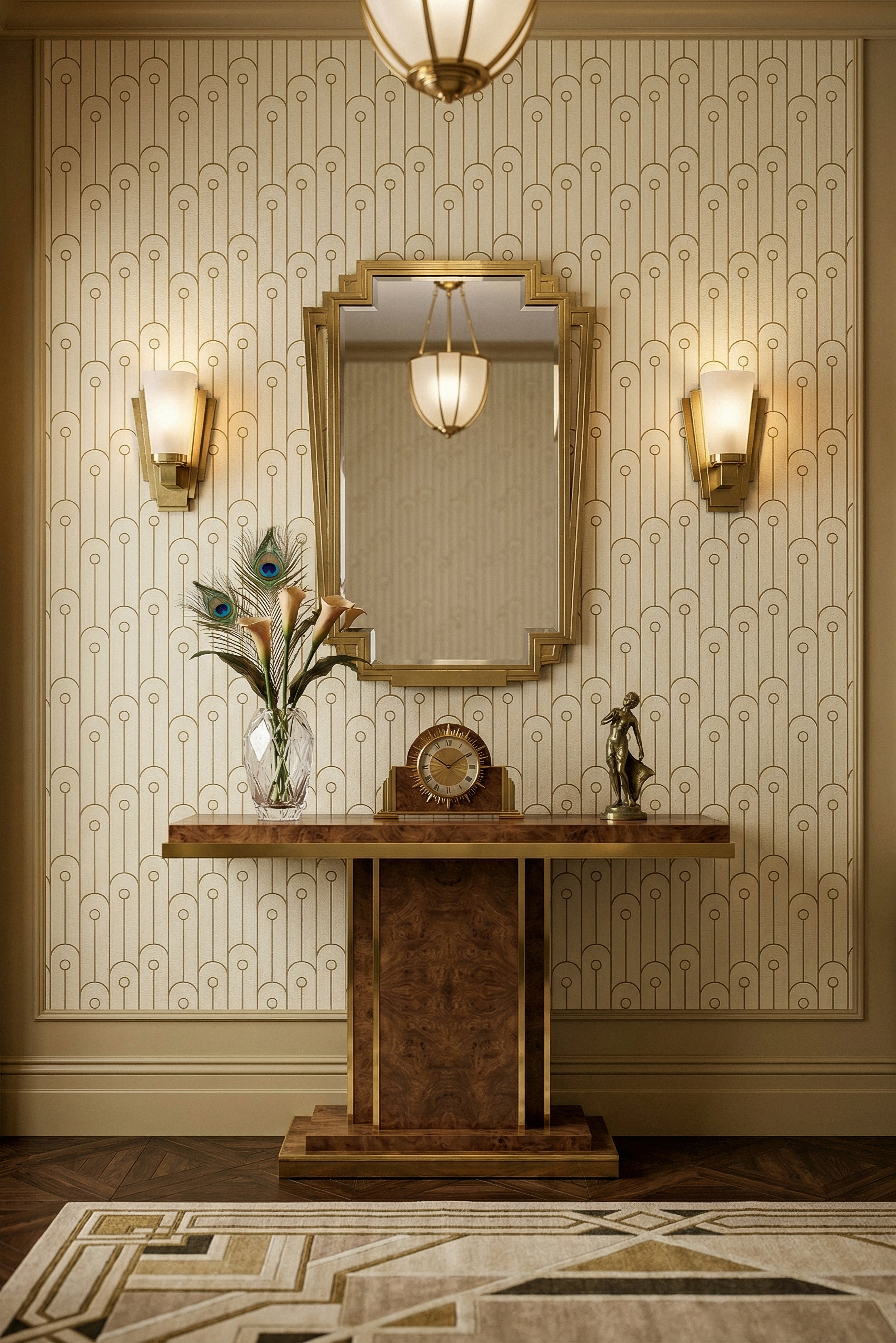 Grand Arcade wallpaper shown in an entryway