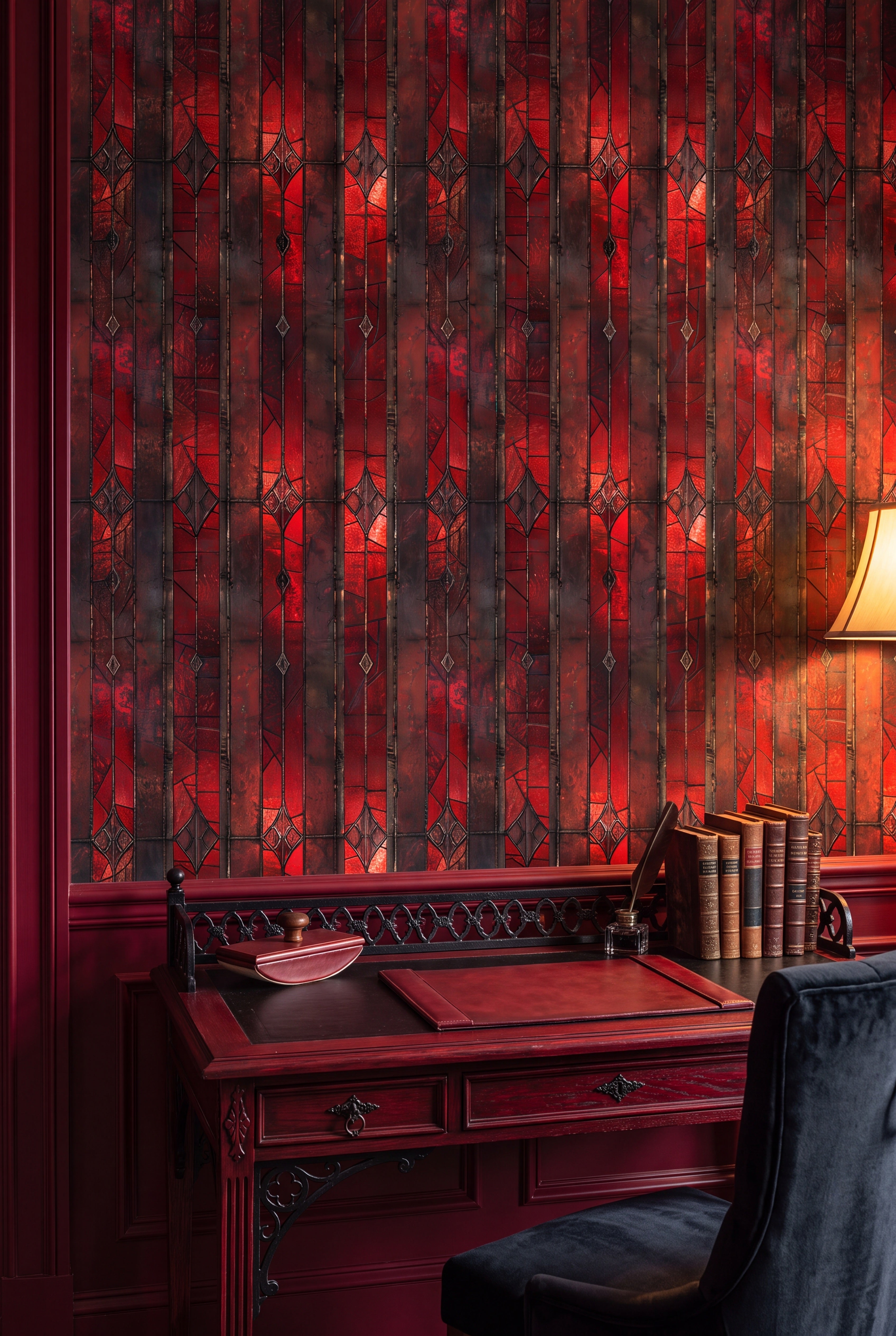 Crimson Glass wallpaper shown in a home office