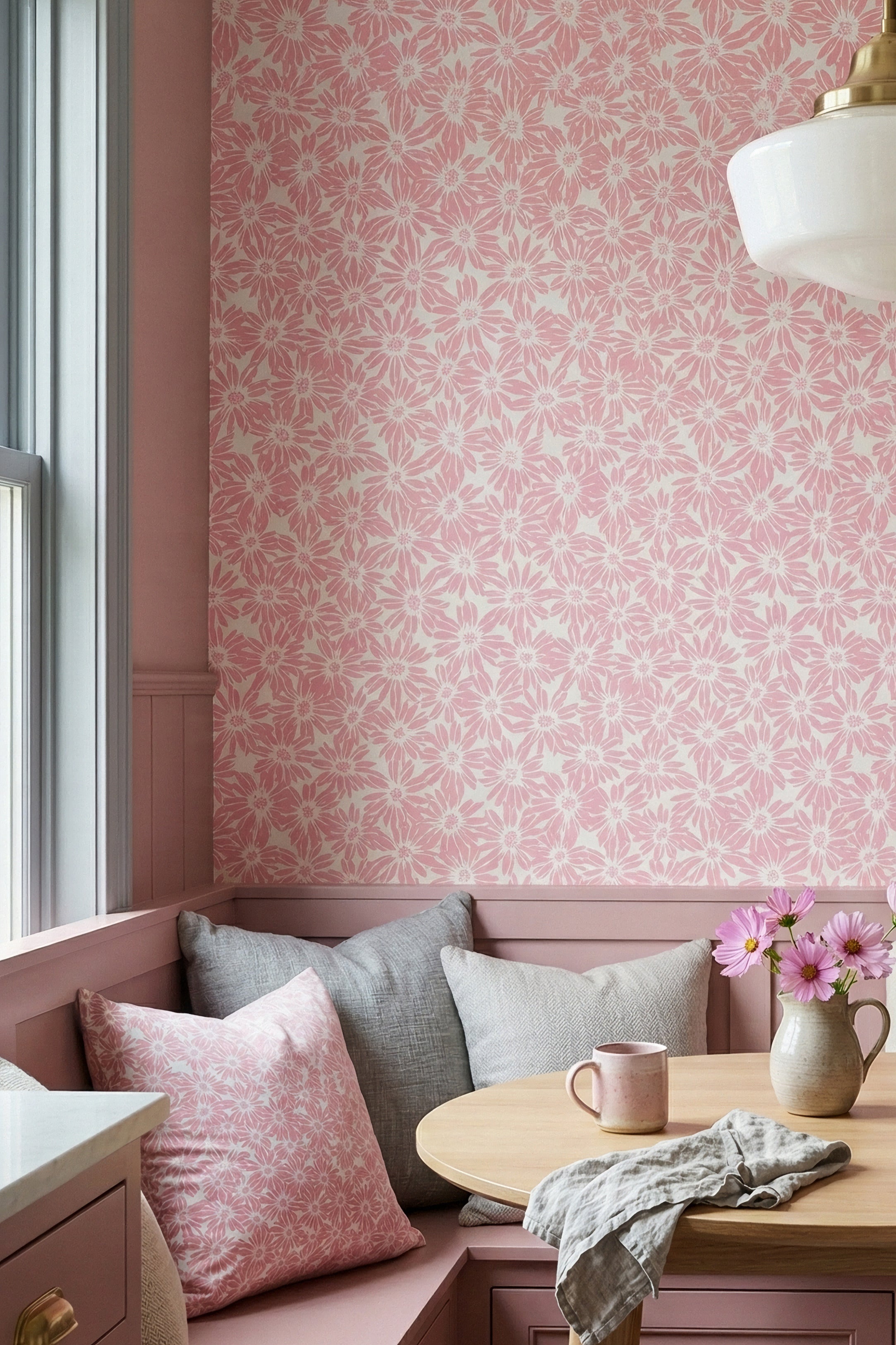 Baby Daisy wallpaper shown in a cozy nook