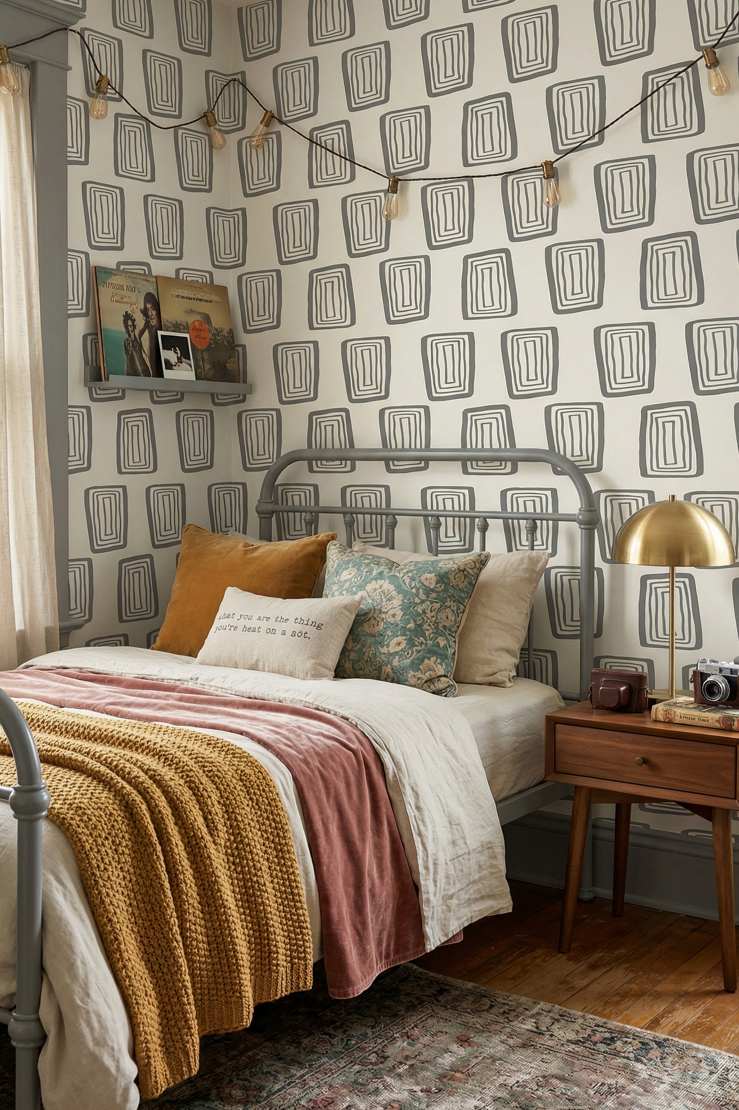 Grayscale Mod wallpaper shown in a bedroom