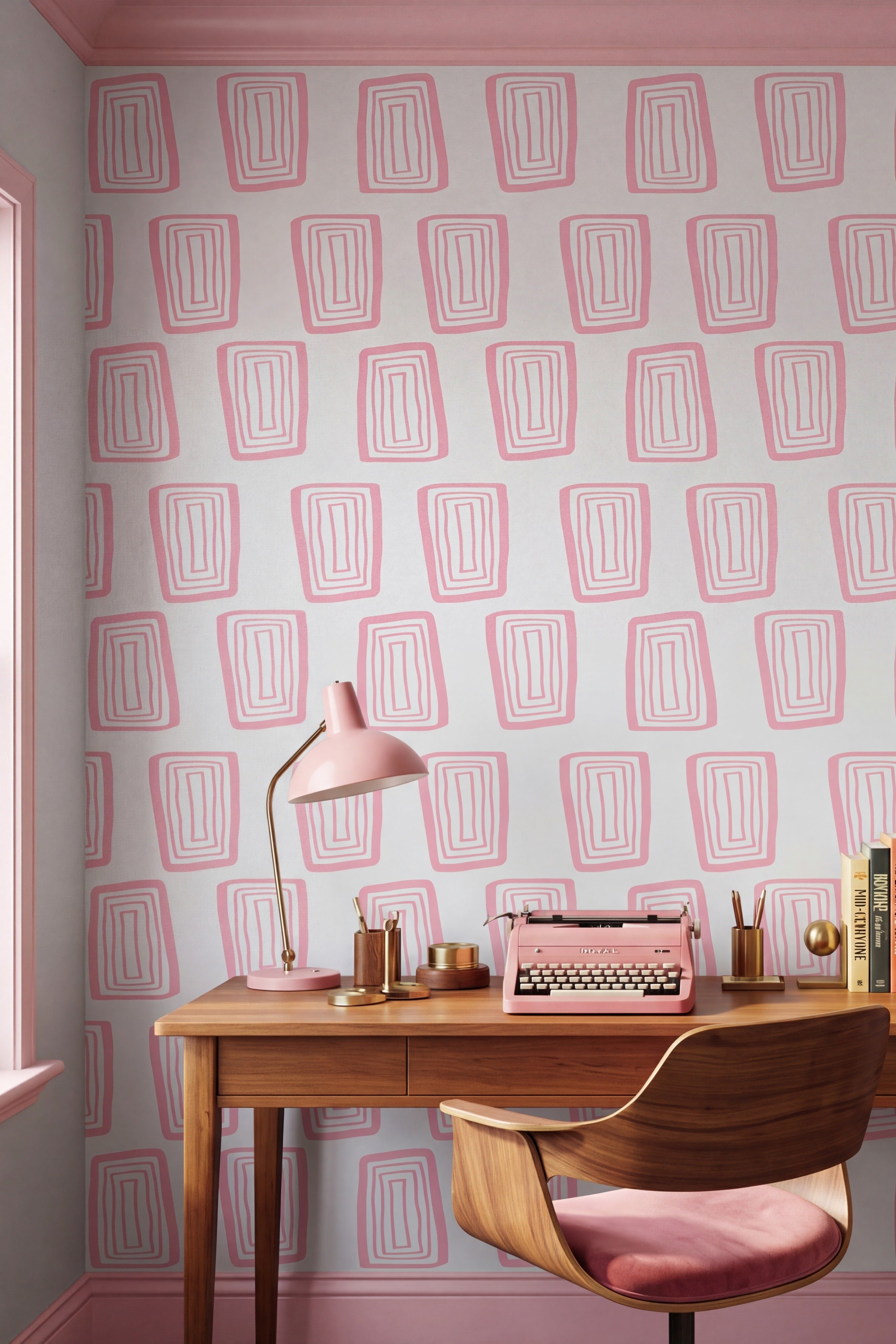 Bubble Grid wallpaper shown in a home office