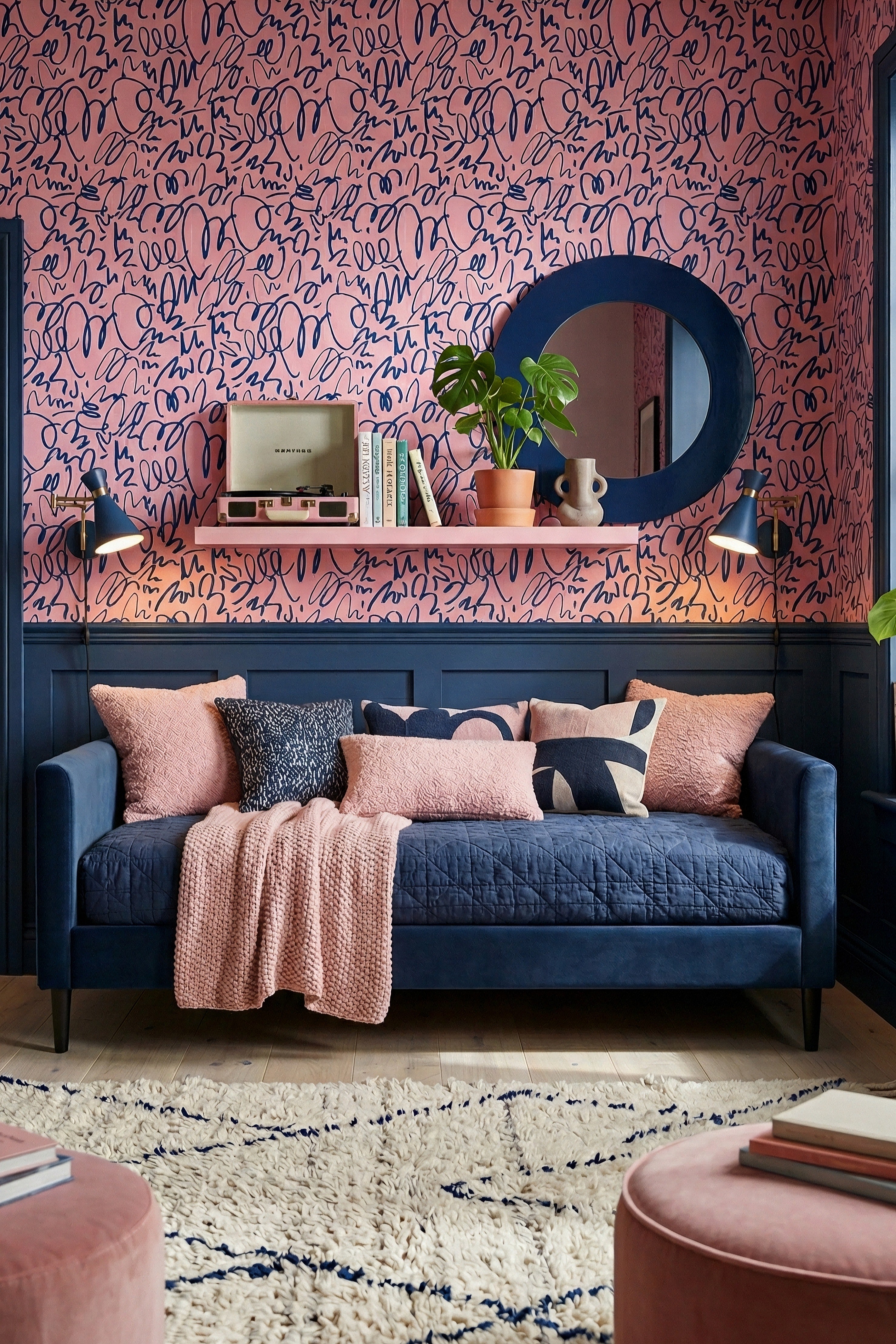 Funk & Flow wallpaper shown in a living room