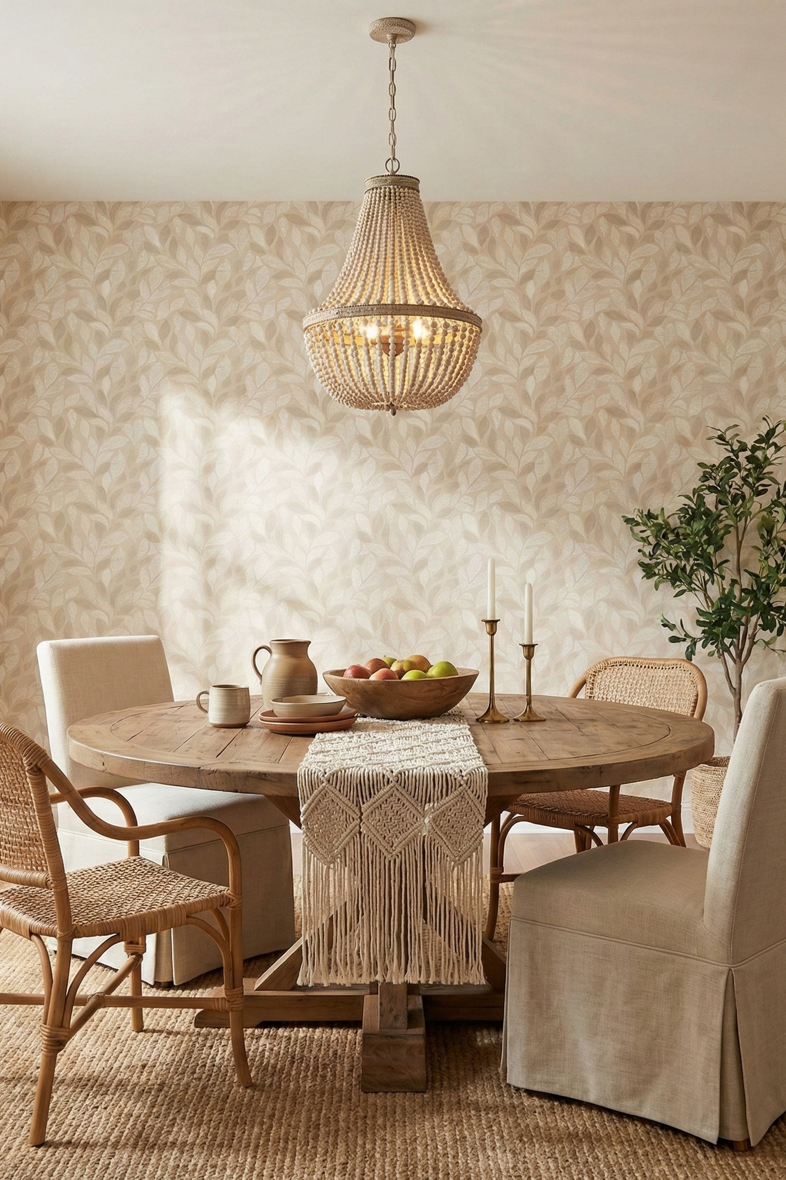 Whisper Leaf wallpaper shown in a dining room