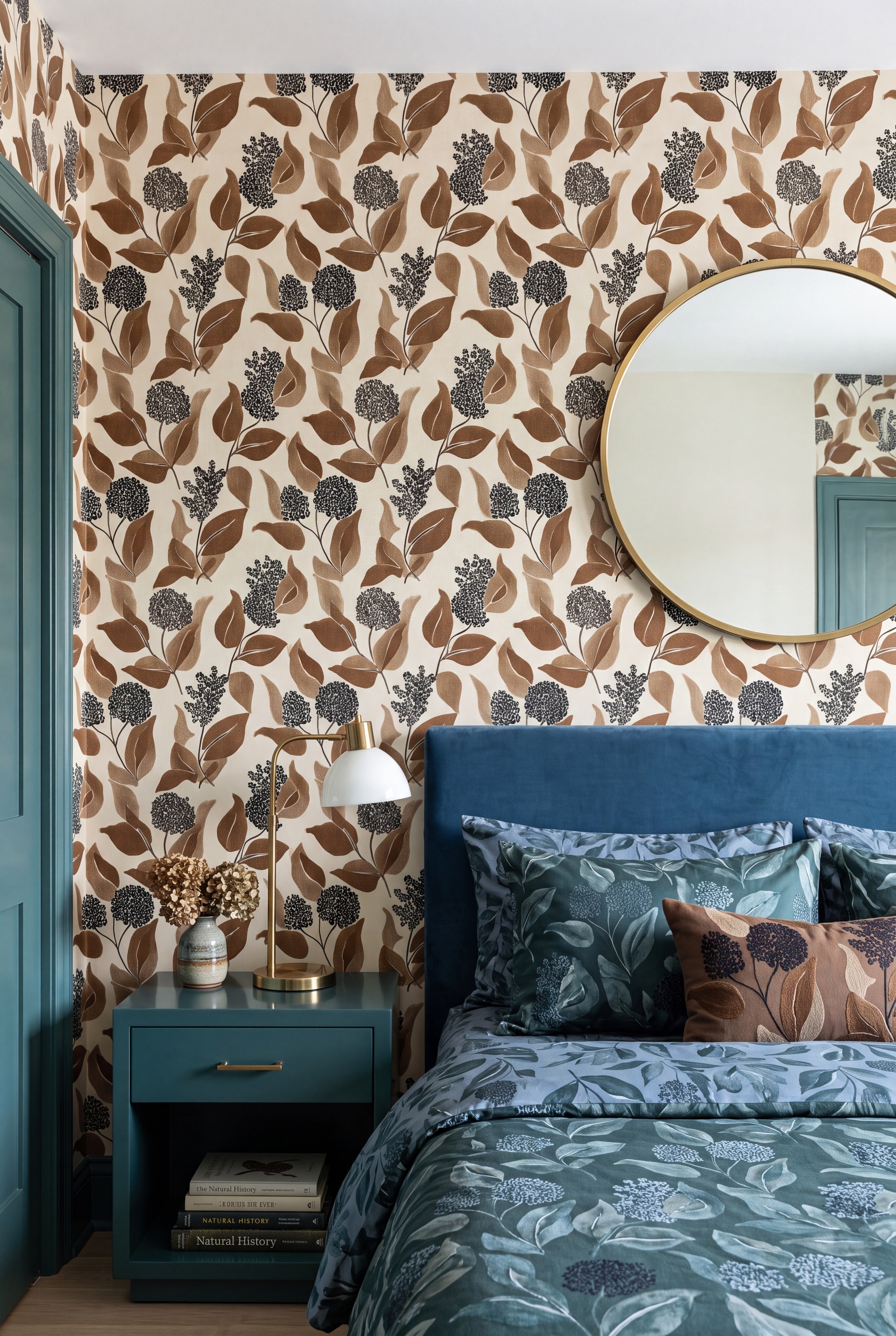 Autumn Farmhouse wallpaper shown in a bedroom