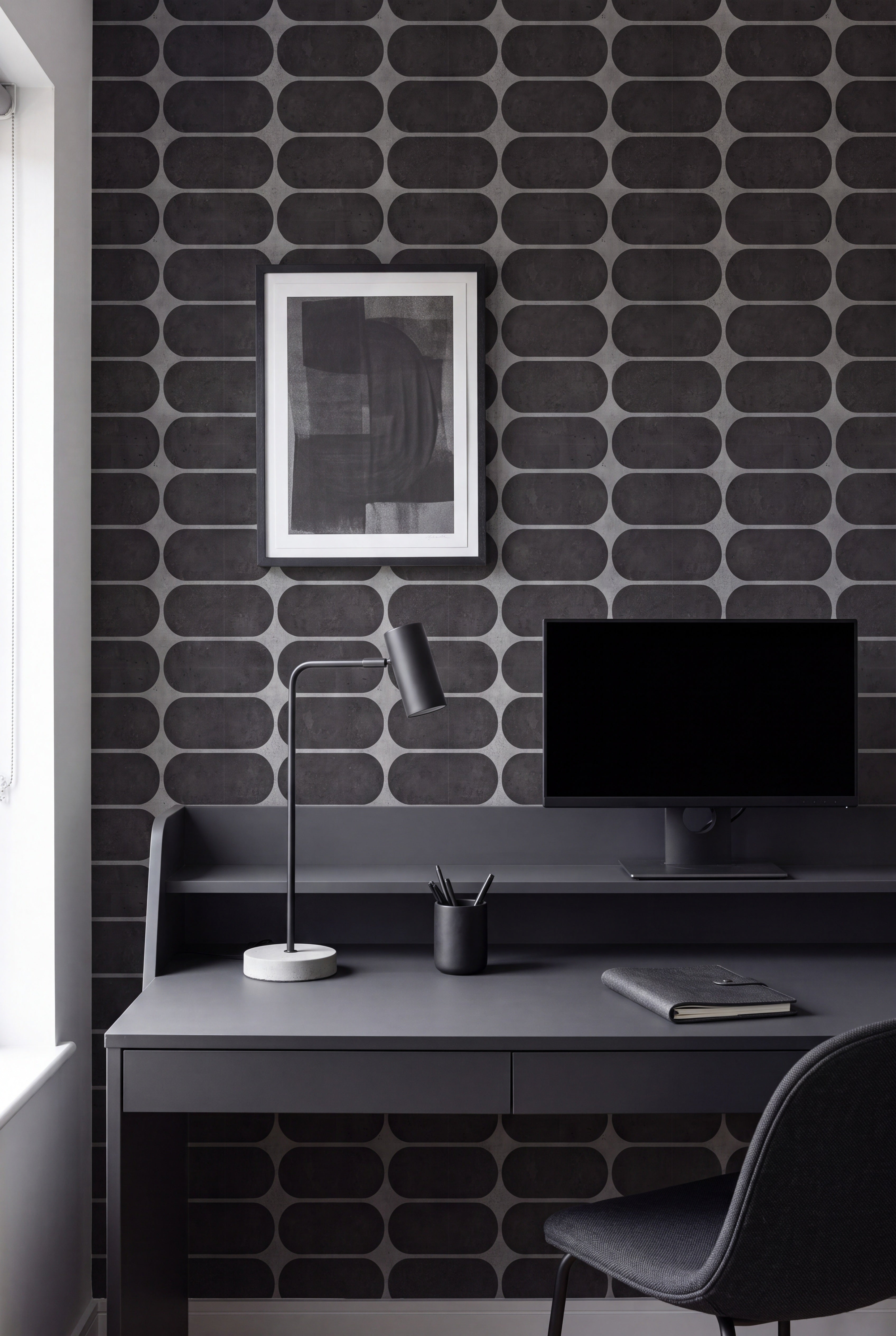 Deco Noir wallpaper shown in a home office